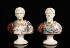 Pair Italian Grand Tour Neoclassical Marble Busts of Roman Emperors/Ceasors