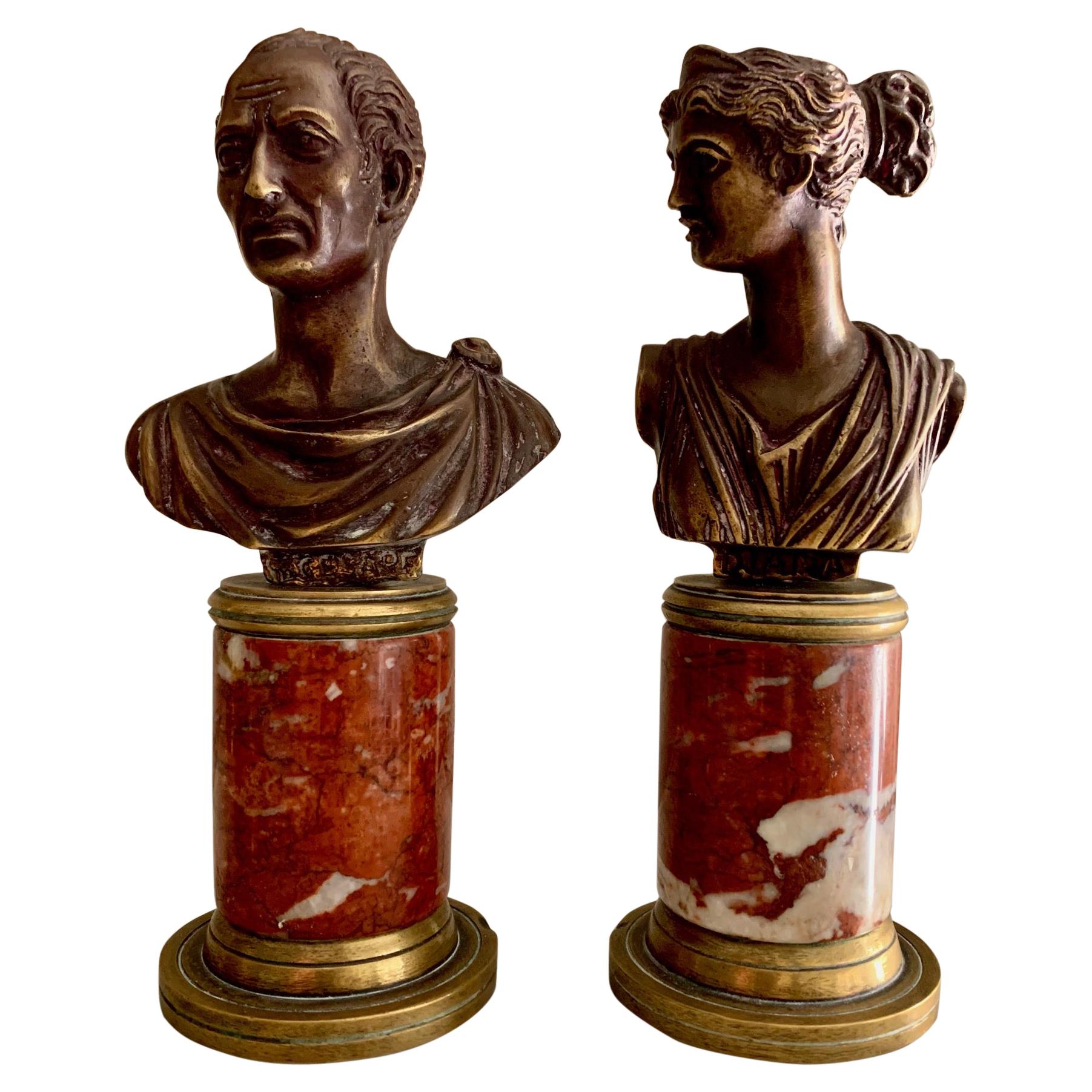 Pair Italian Grand Tour Style Bronze Bust