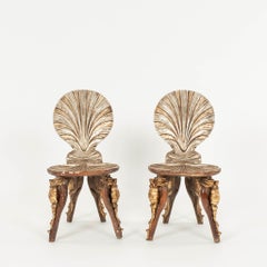 Pair Italian Grotto Silver Parcel Gilt Wood Chairs