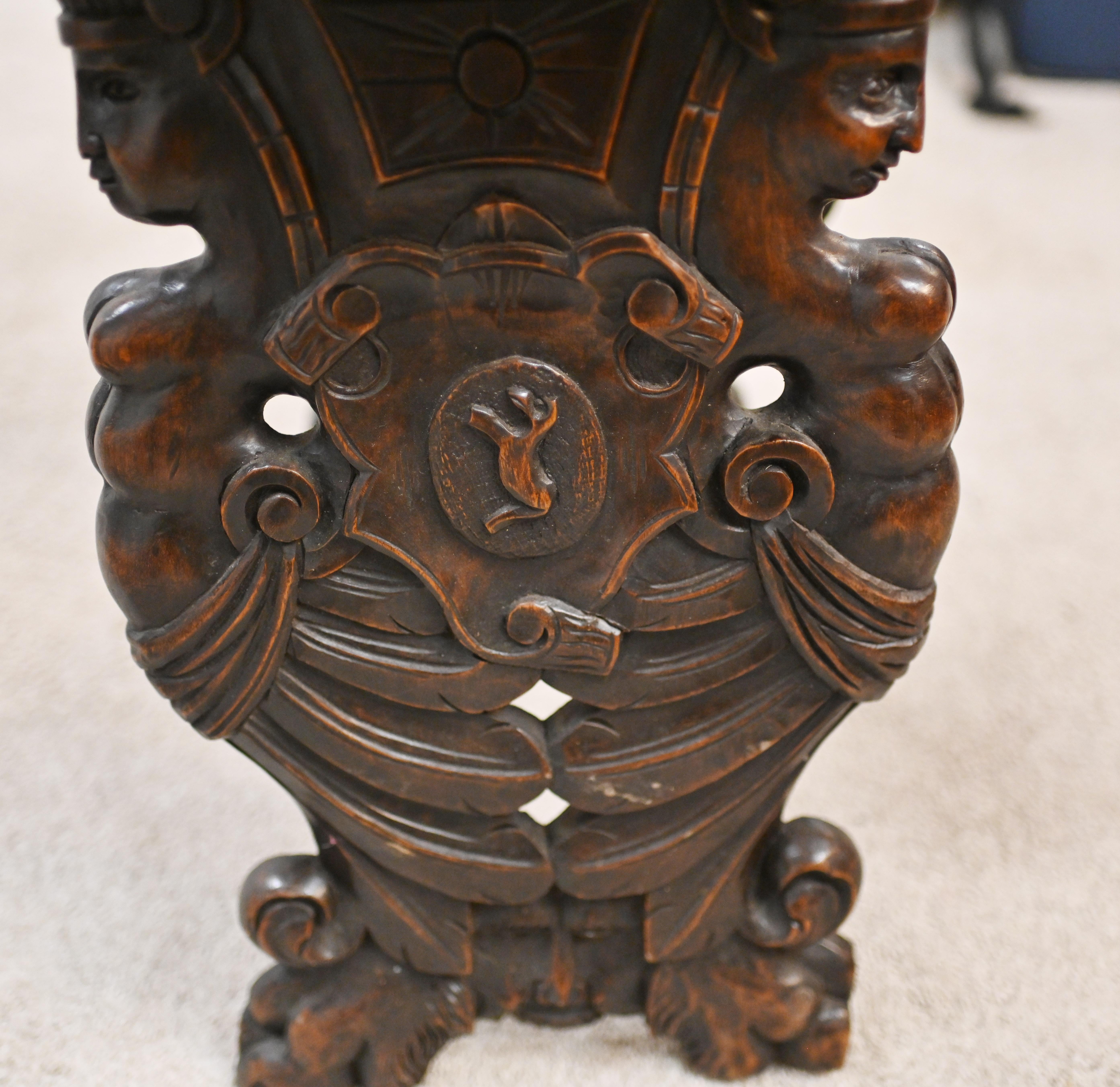 Pair Italian Hall Chairs Antique Hand Carved 1880 5