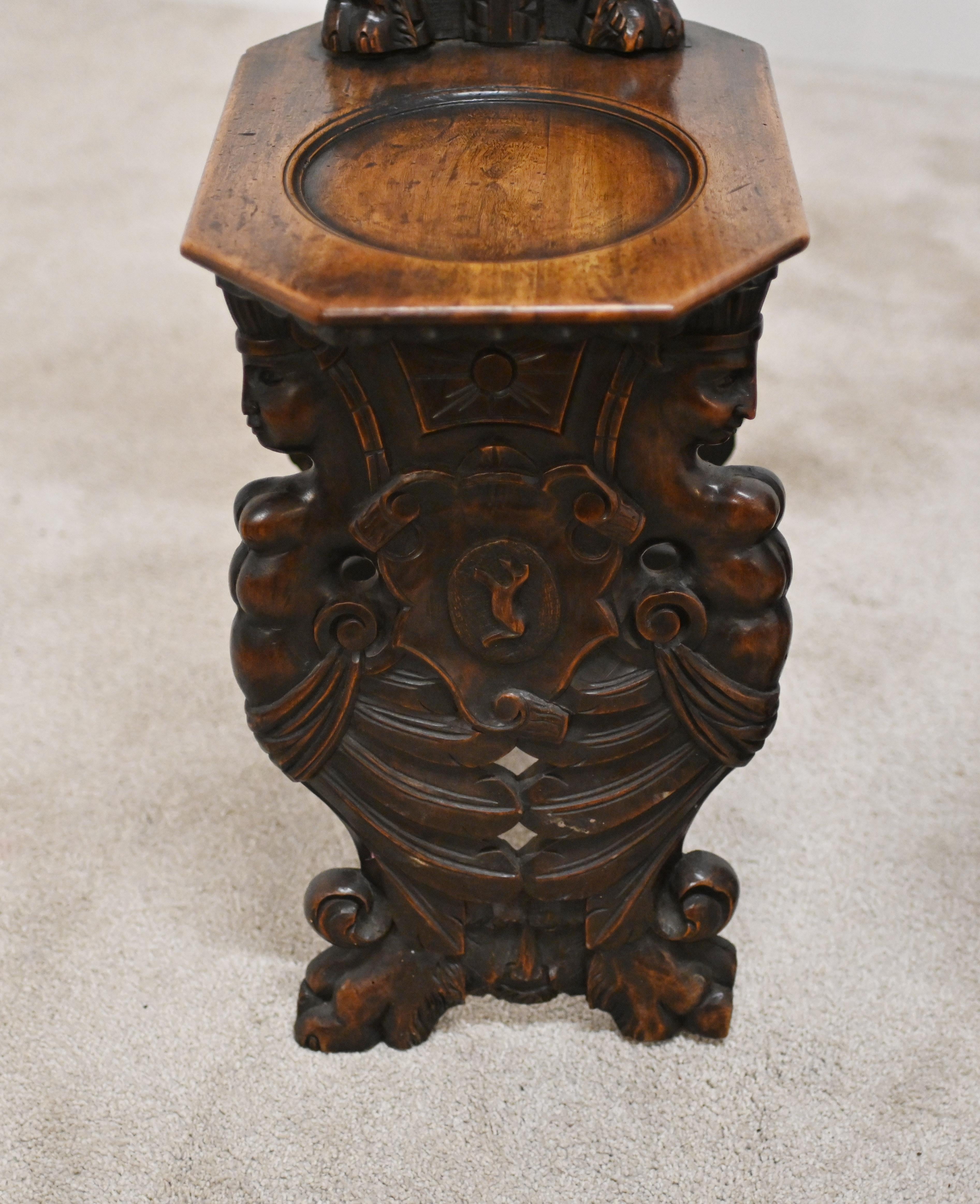 Late 19th Century Pair Italian Hall Chairs Antique Hand Carved 1880