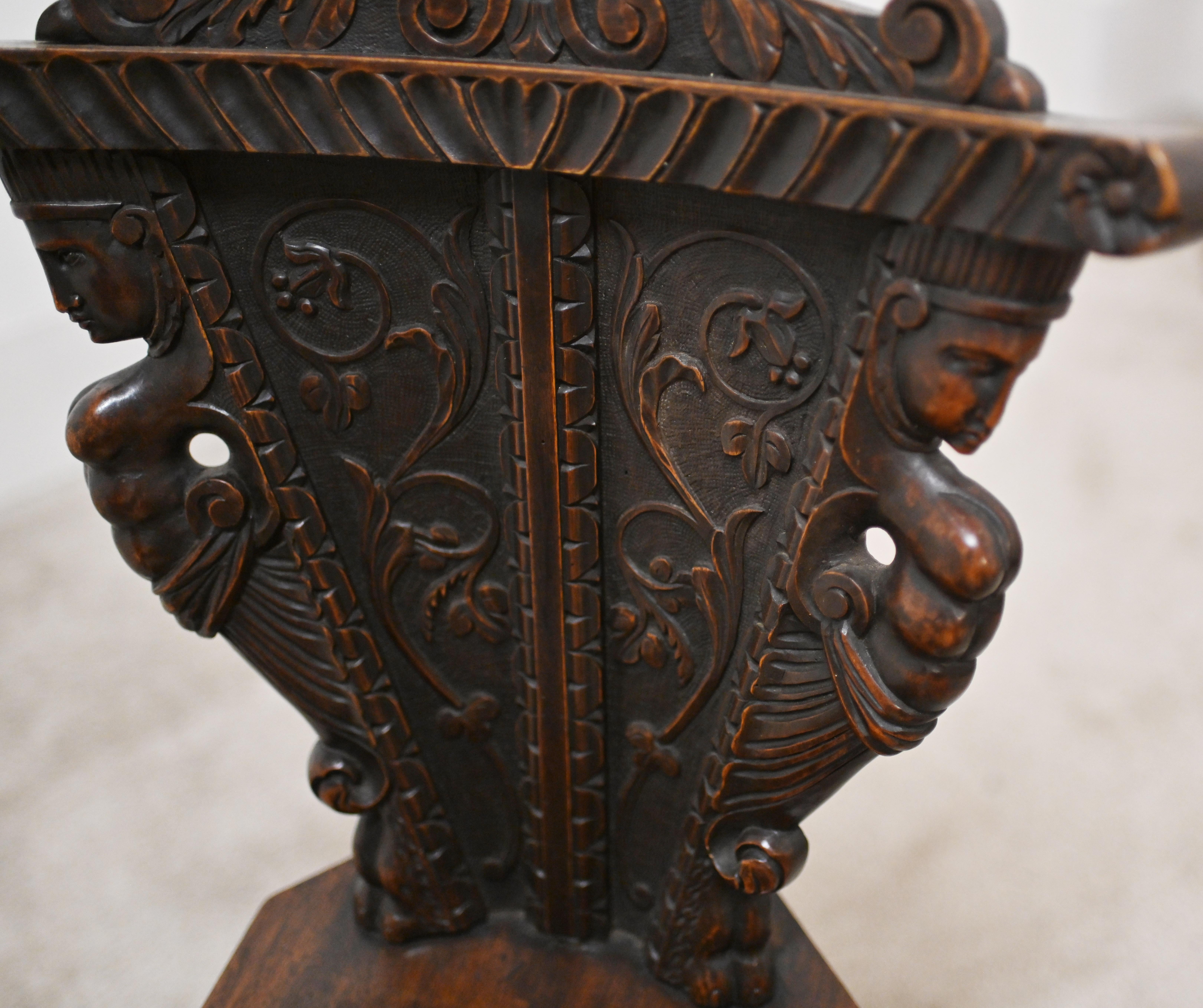 Pair Italian Hall Chairs Antique Hand Carved 1880 2
