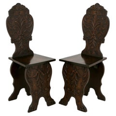 Pair Italian Hall Chairs Hand Carved Lime Wood, circa 1890