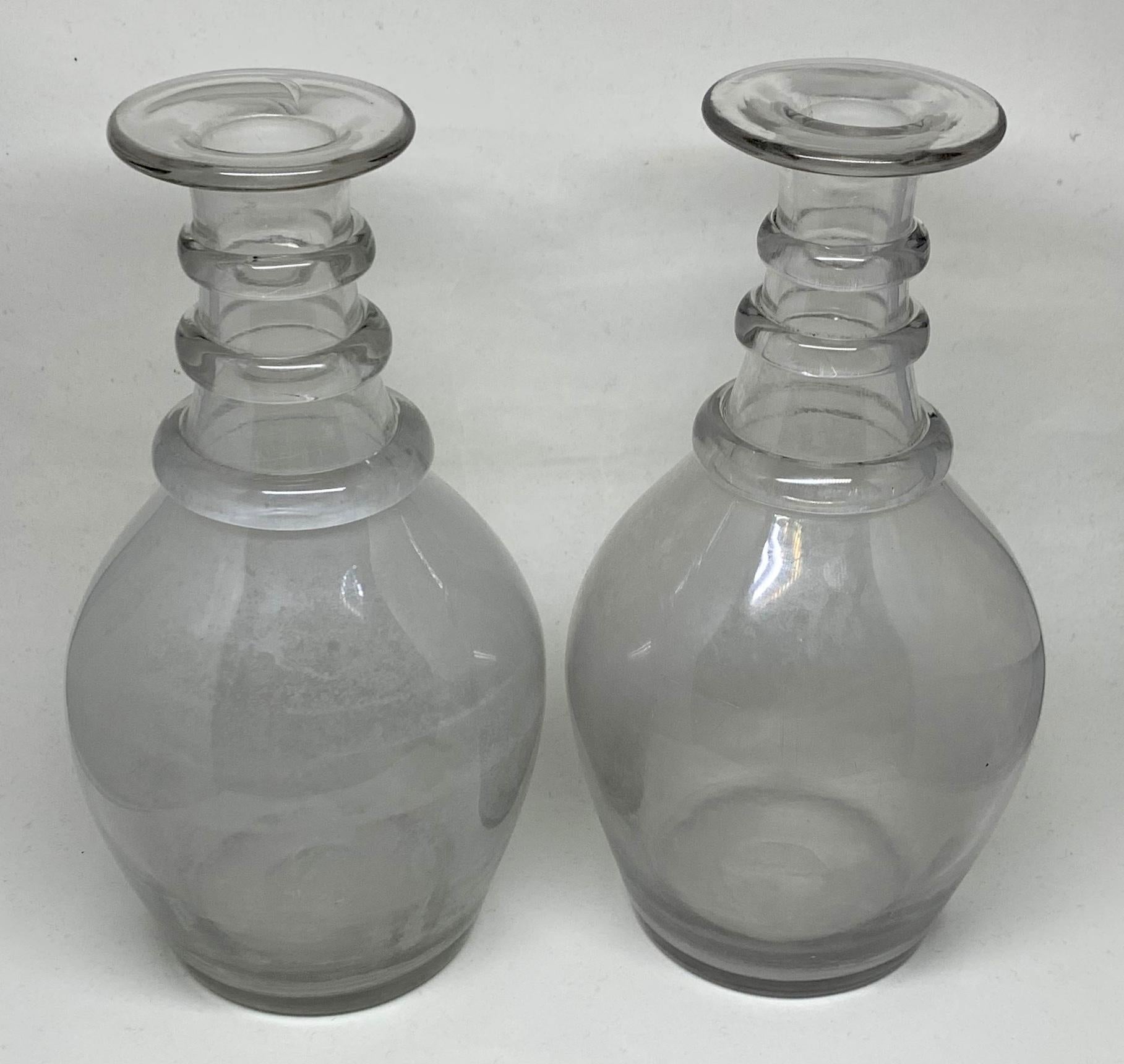 Pair Italian Hand Blown Ring Neck Bottles In Good Condition For Sale In New York, NY