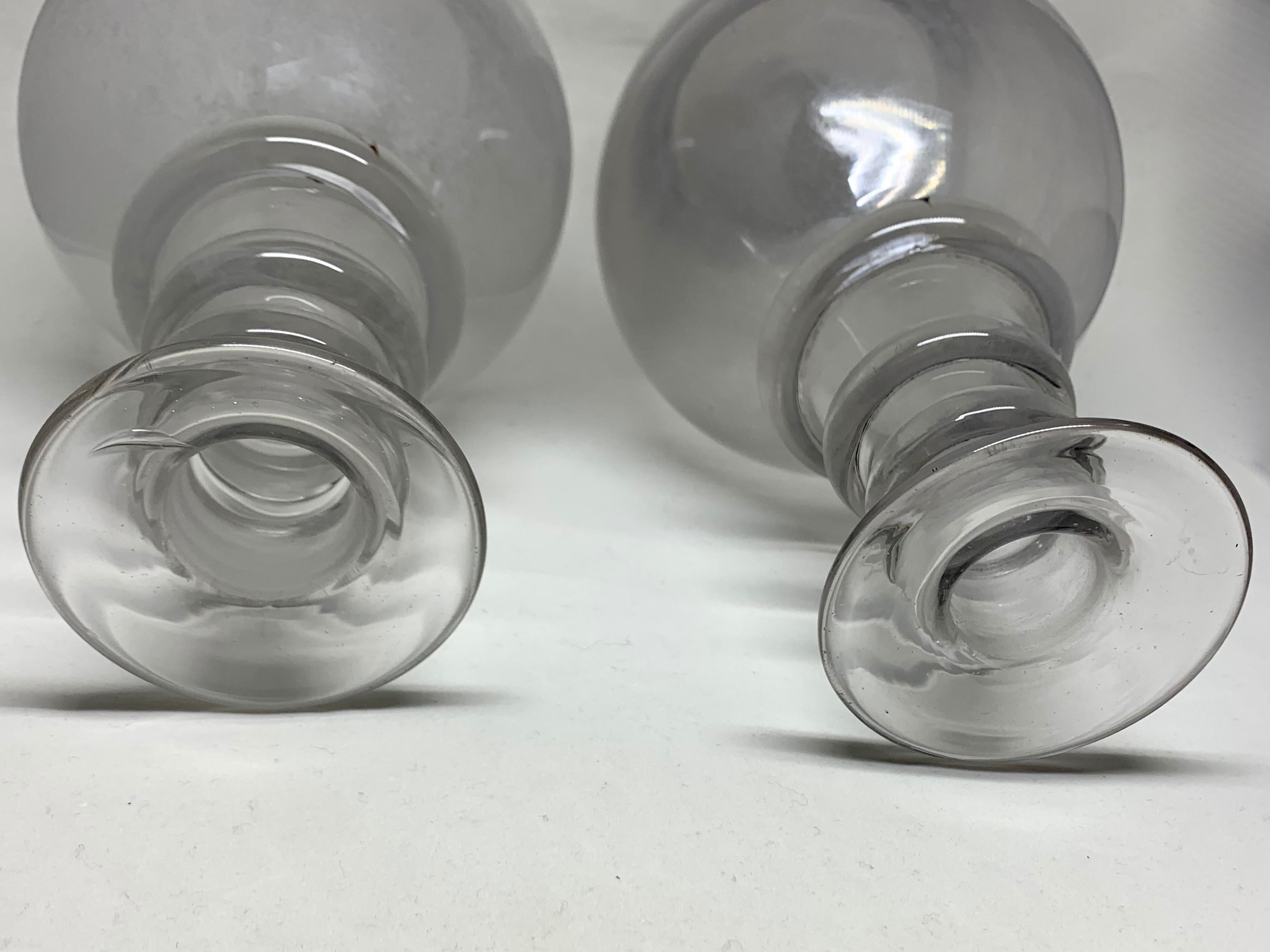 Blown Glass Pair Italian Hand Blown Ring Neck Bottles For Sale