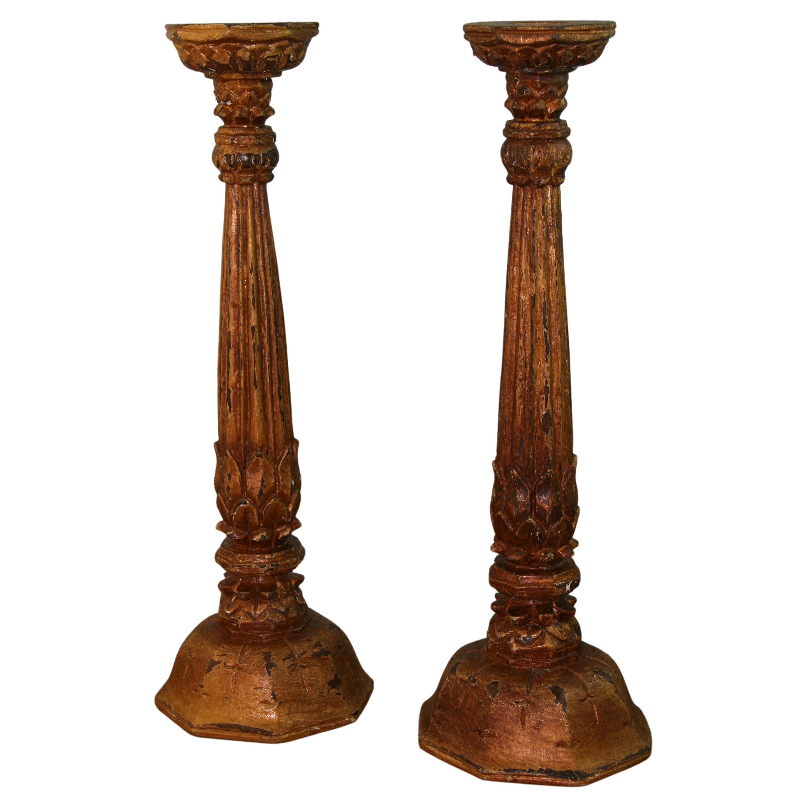 Tall Antique HandCarved Gilt Floor Candle Stand Torchiere at 1stDibs