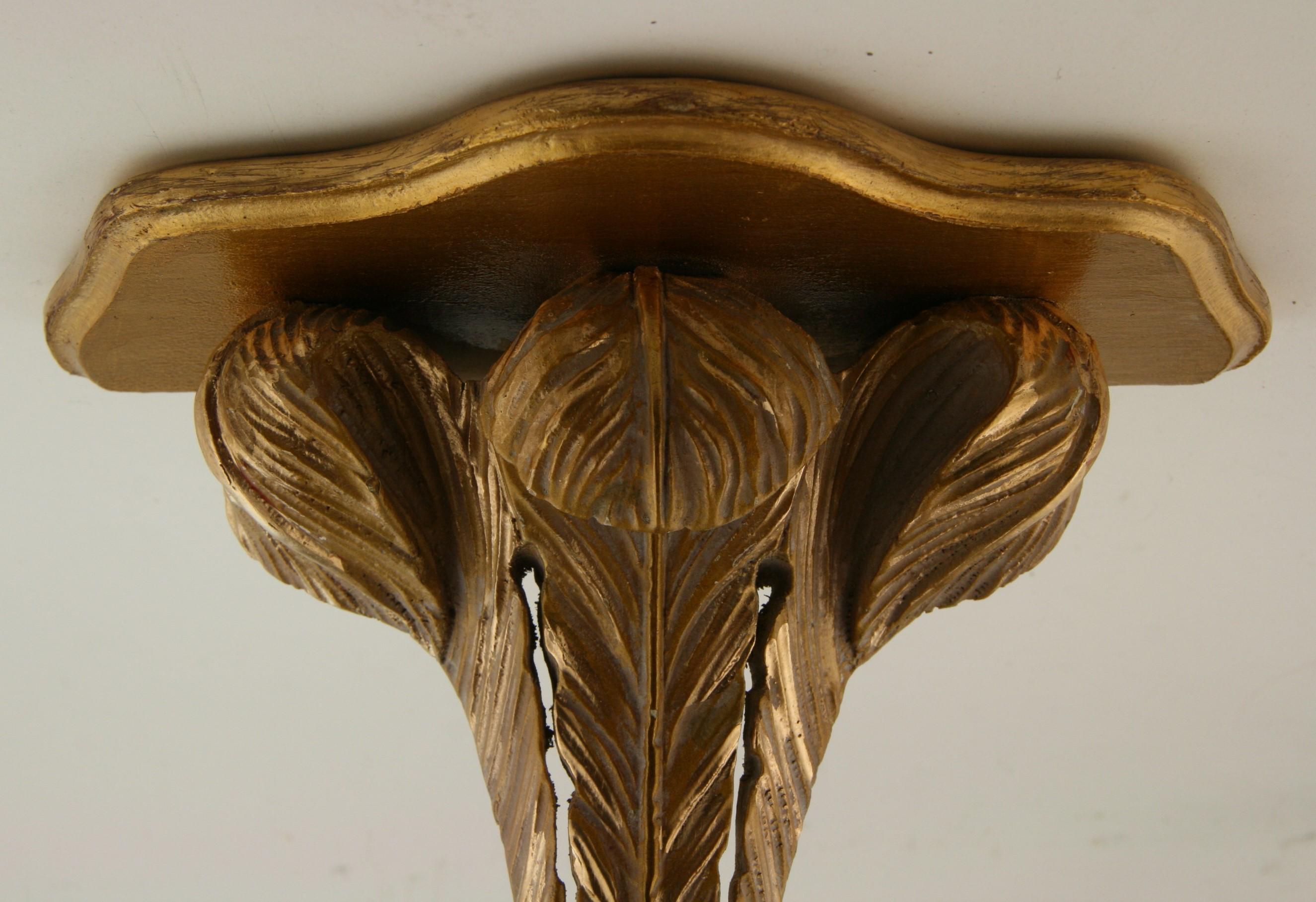 Pair of Italian Plume  Hand Carved Gilt wood Brackets In Good Condition In Douglas Manor, NY