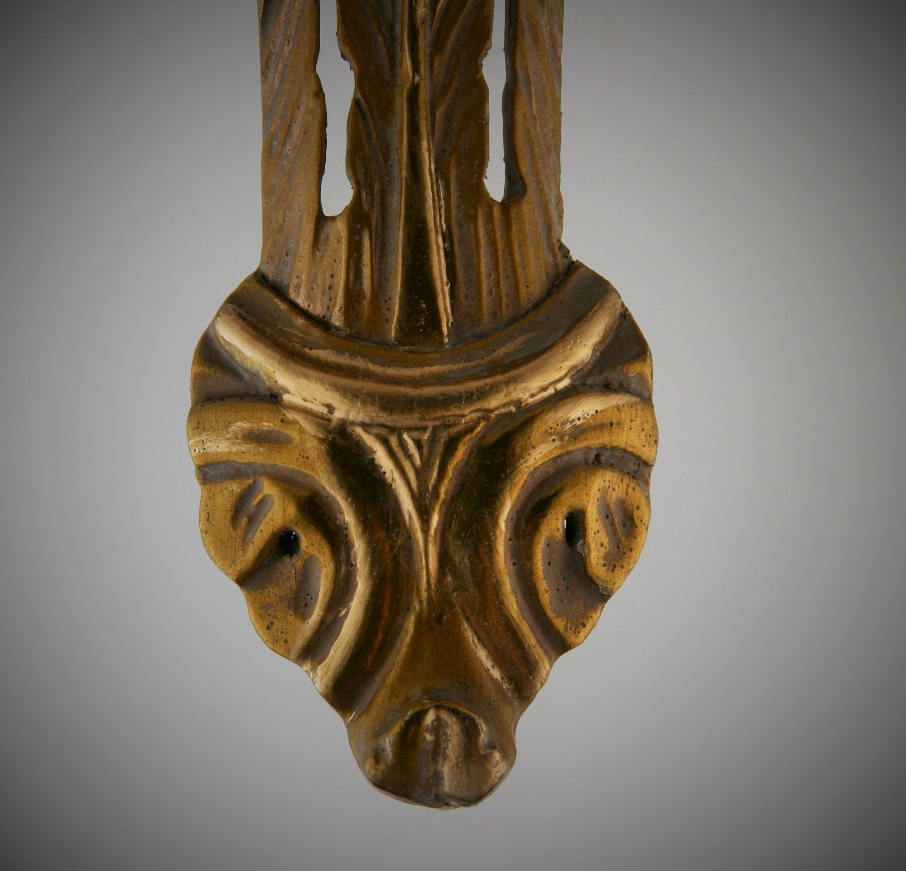 Mid-20th Century Pair of Italian Plume  Hand Carved Gilt wood Brackets