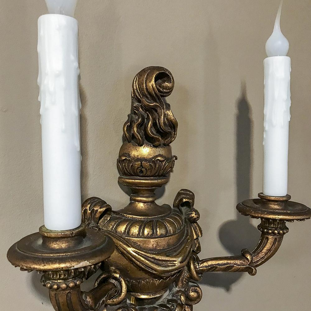 Pair of Italian Hand Carved Louis XVI Giltwood Sconces For Sale 9