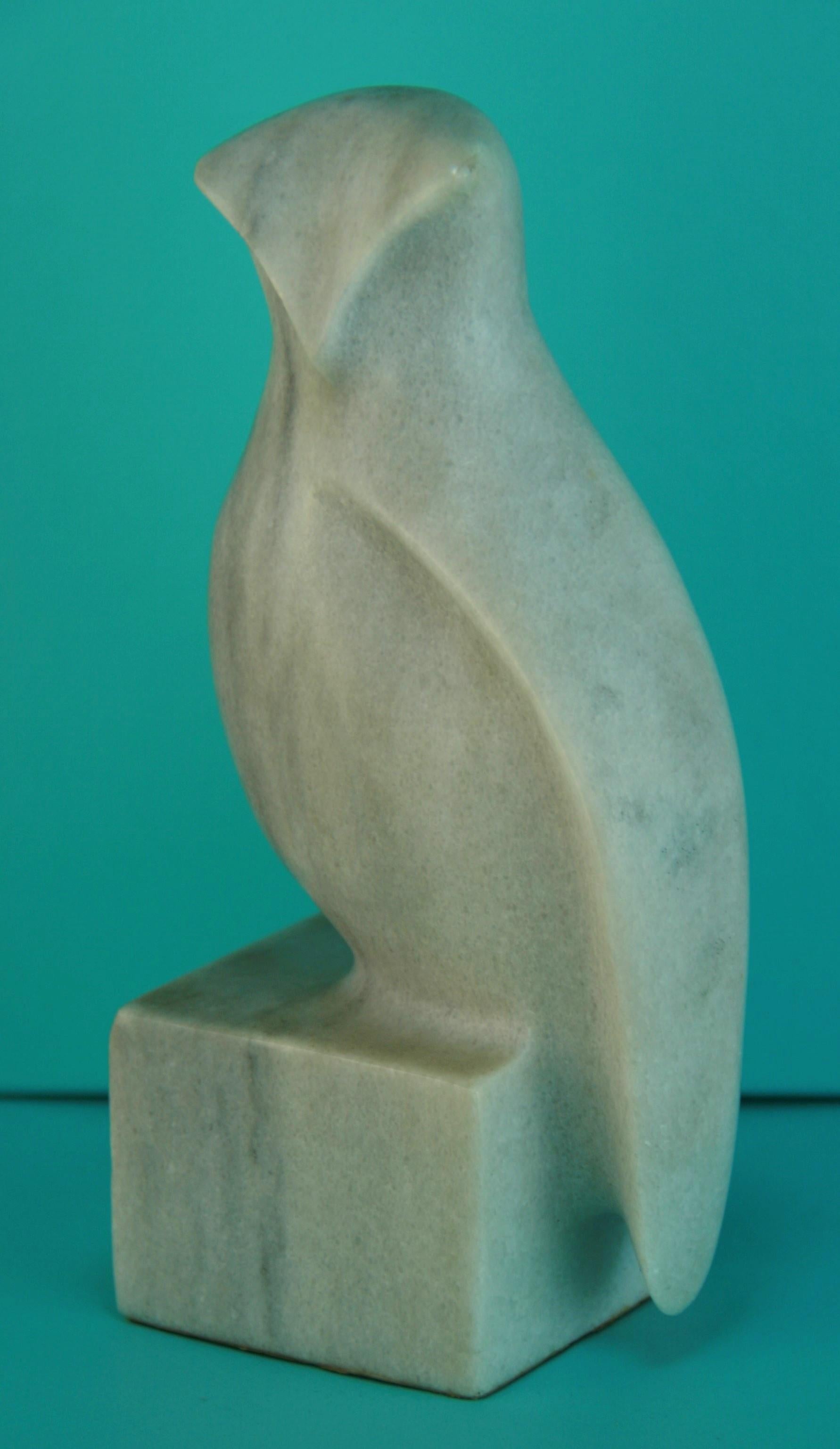 Pair Italian Hand Carved Marble Owl Bookends/Sculptures 11