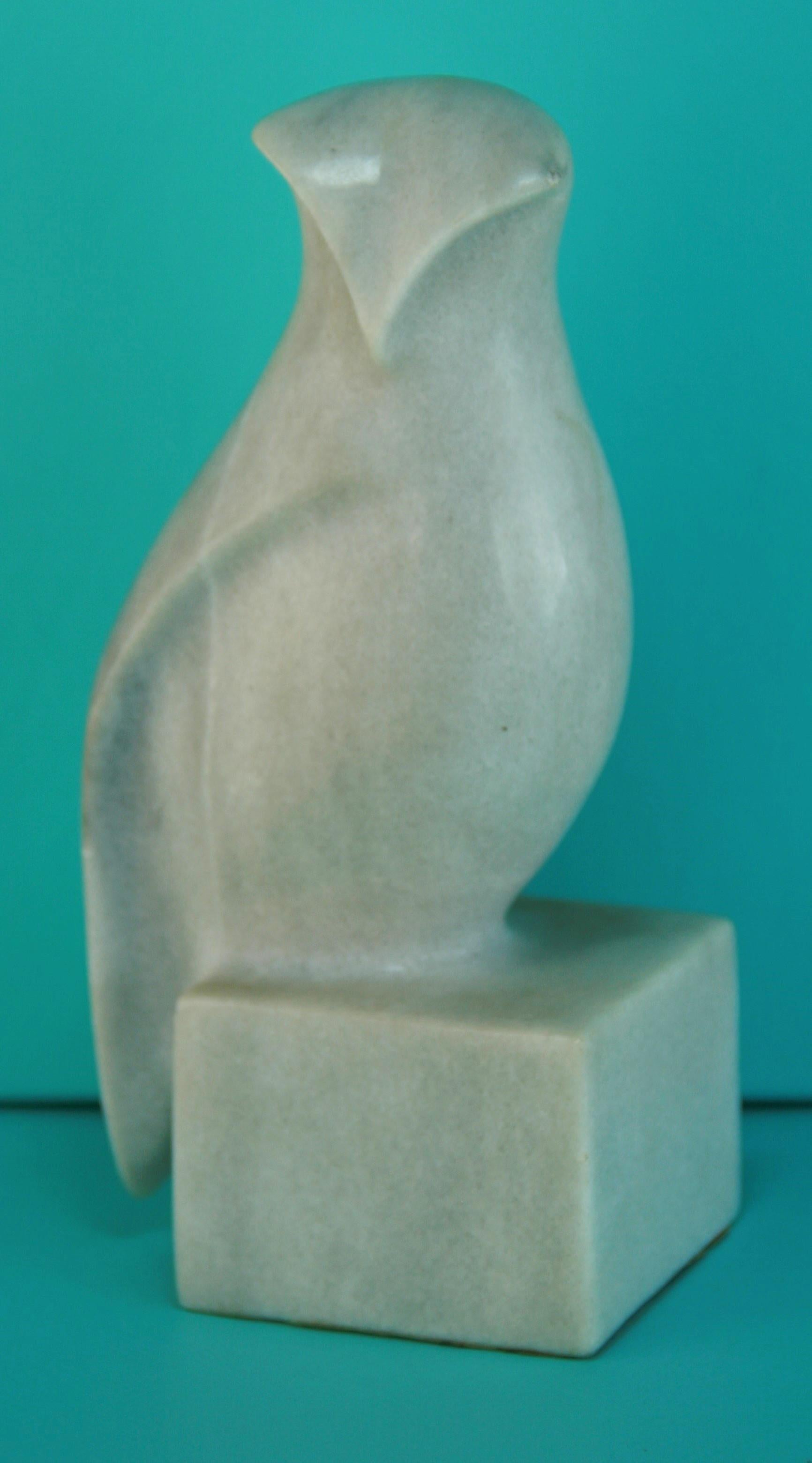 Carrara Marble Pair Italian Hand Carved Marble Owl Bookends/Sculptures