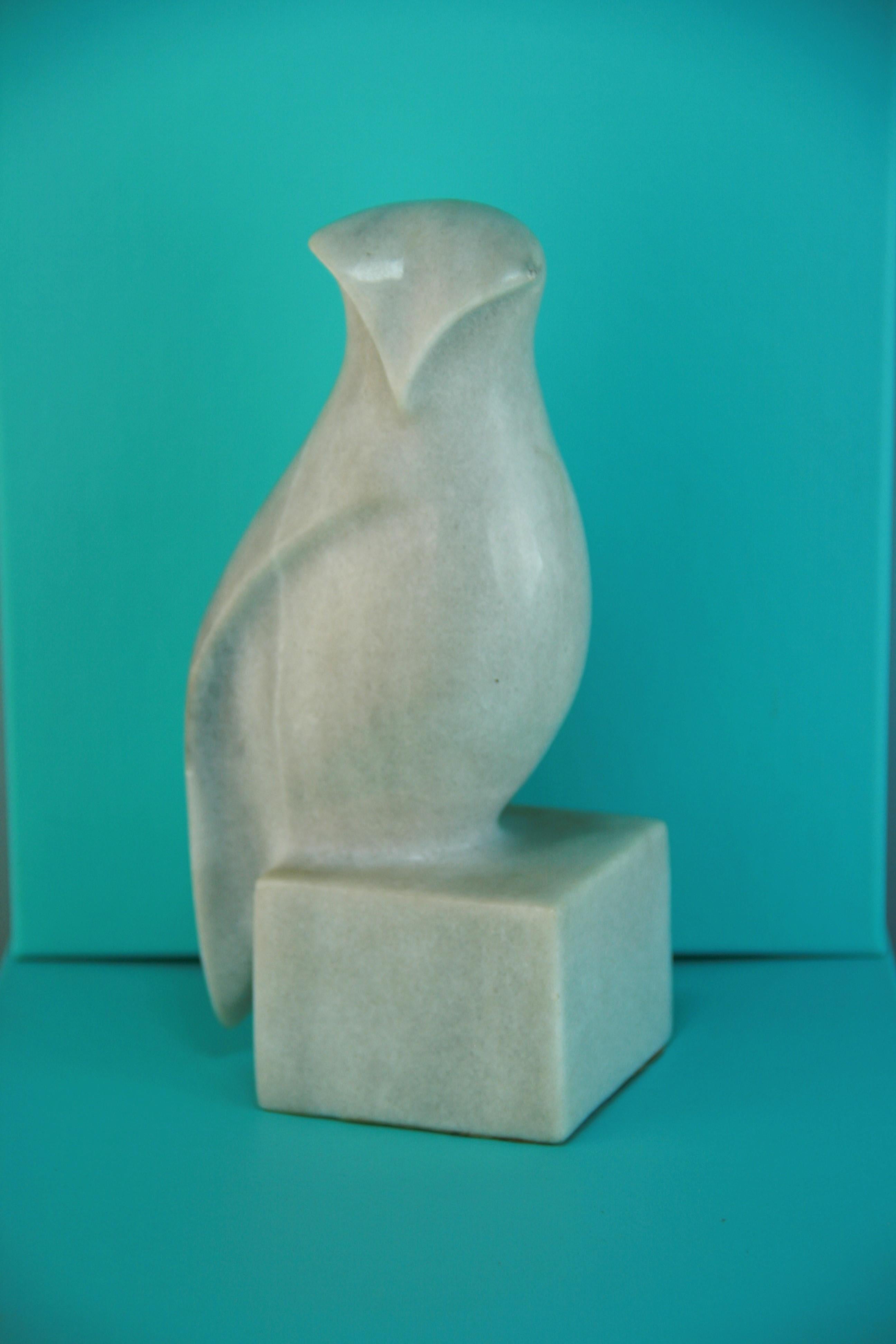 Pair Italian Hand Carved Marble Owl Bookends/Sculptures 1
