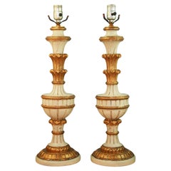 Pair Italian Hand Carved Wood Lamps circa 1940's