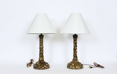Pair of Italian Hand Carved Autumnal Ormolu Candlestick Table Lamps, 1920's