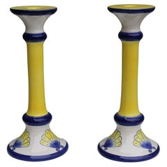 Pair Italian Hand Painted Butterfly Porcelain Candelabra