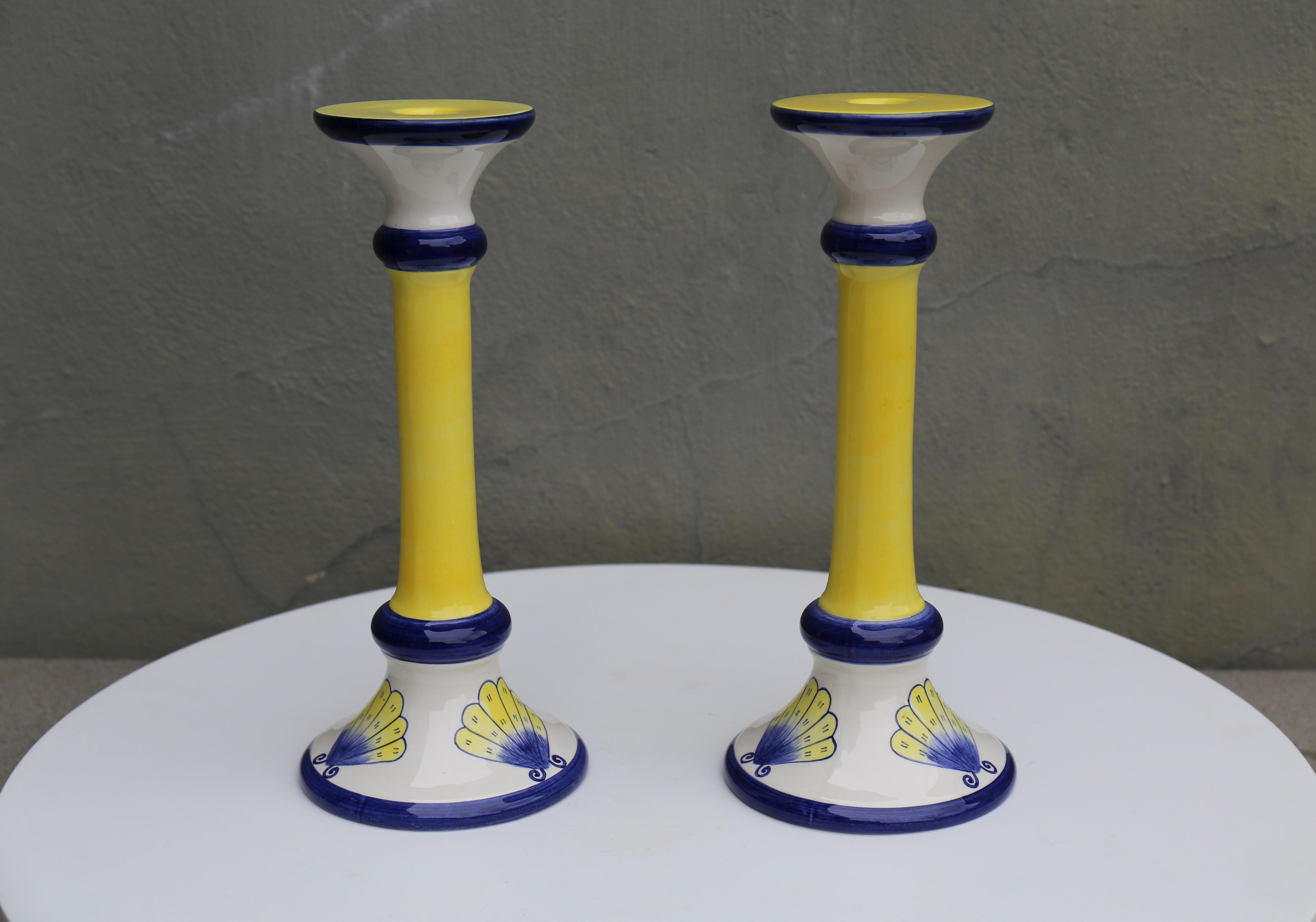 Hand-Painted Pair Italian Hand Painted Butterfly Porcelain Candelabra For Sale