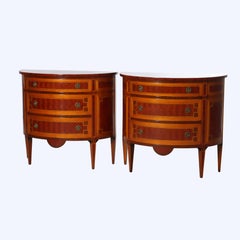 Pair Italian Hepplewhite Style Satinwood & Rosewood Inlaid Demilune Consoles