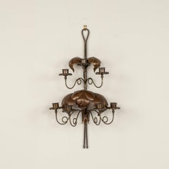 Pair Italian Hollywood Regency Brass Plume Candle Sconces