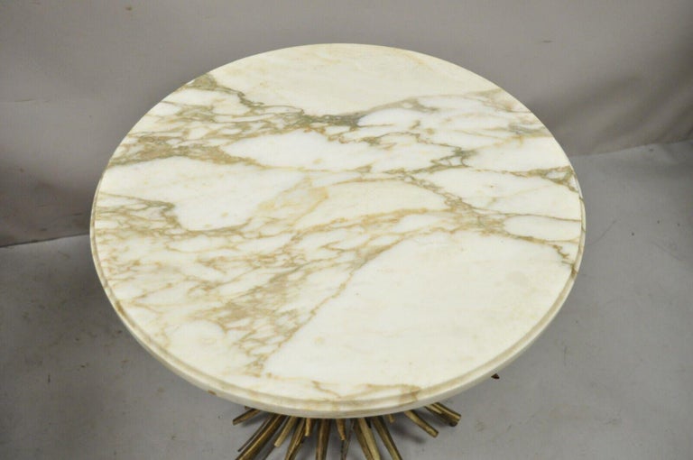 Pair Italian Hollywood Regency Gold Gilt Iron Wheat Sheaf Marble Top