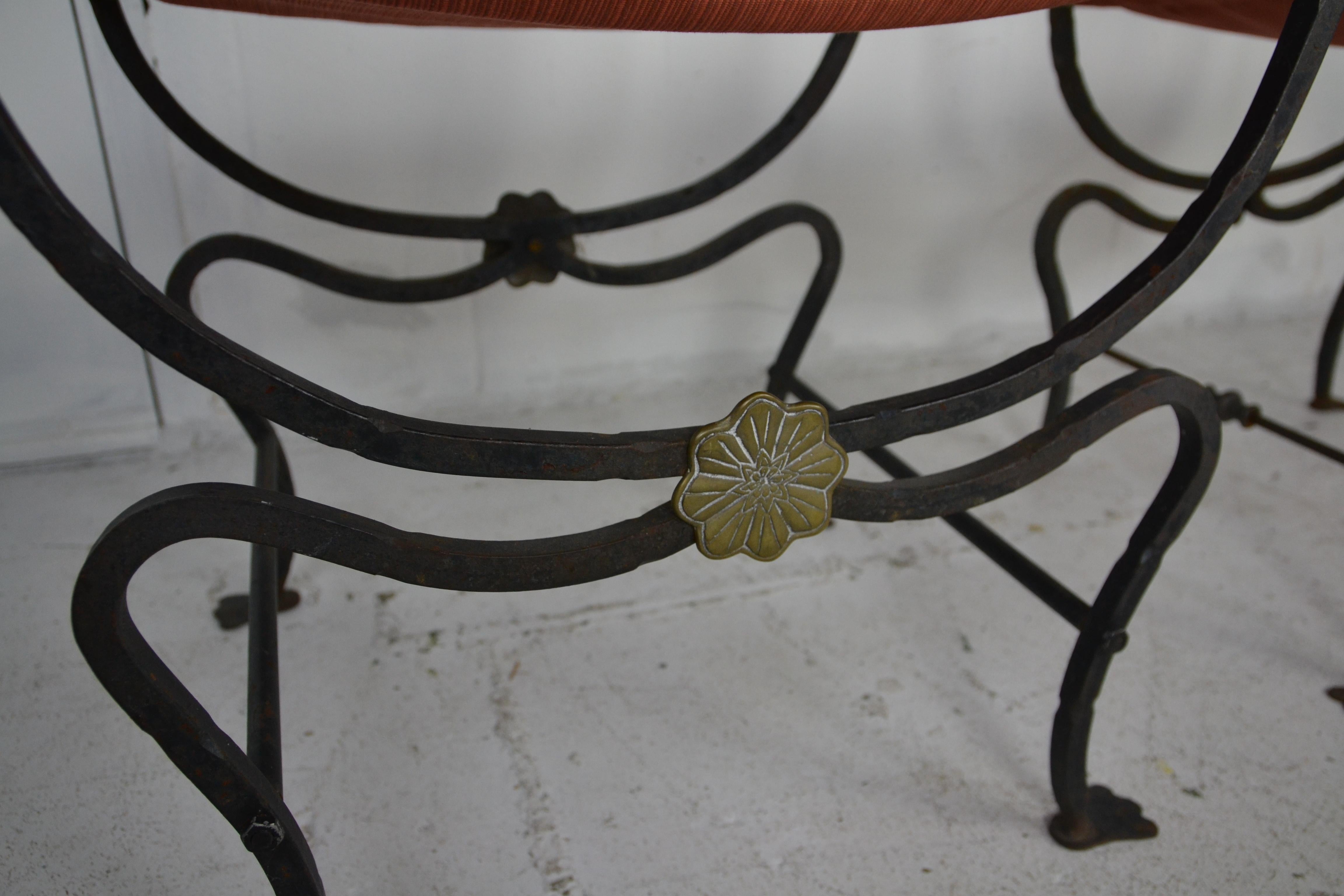 Pair of Italian Iron and Brass Savonarola Chairs In Good Condition In Pomona, CA