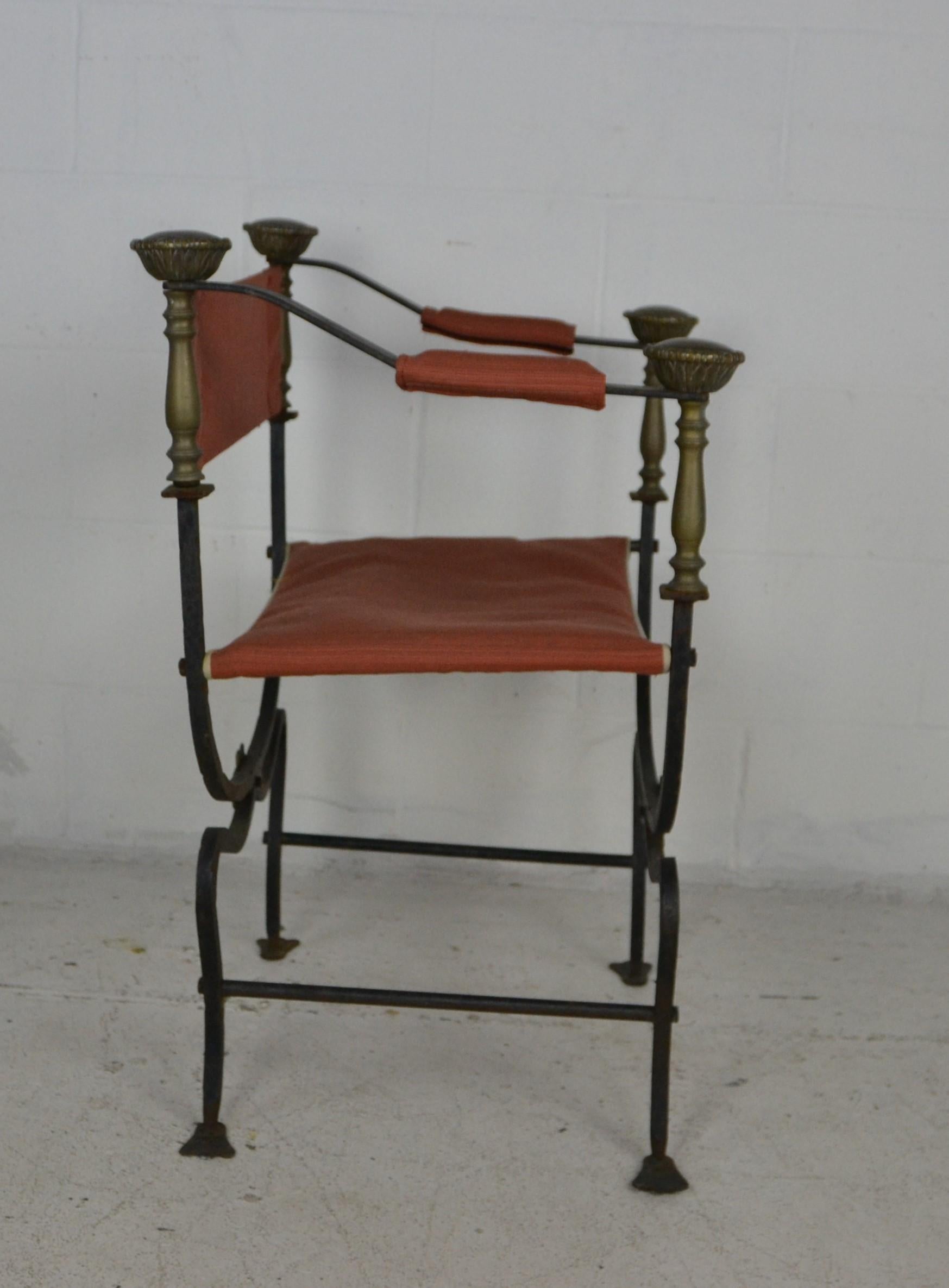Pair of Italian Iron and Brass Savonarola Chairs 2