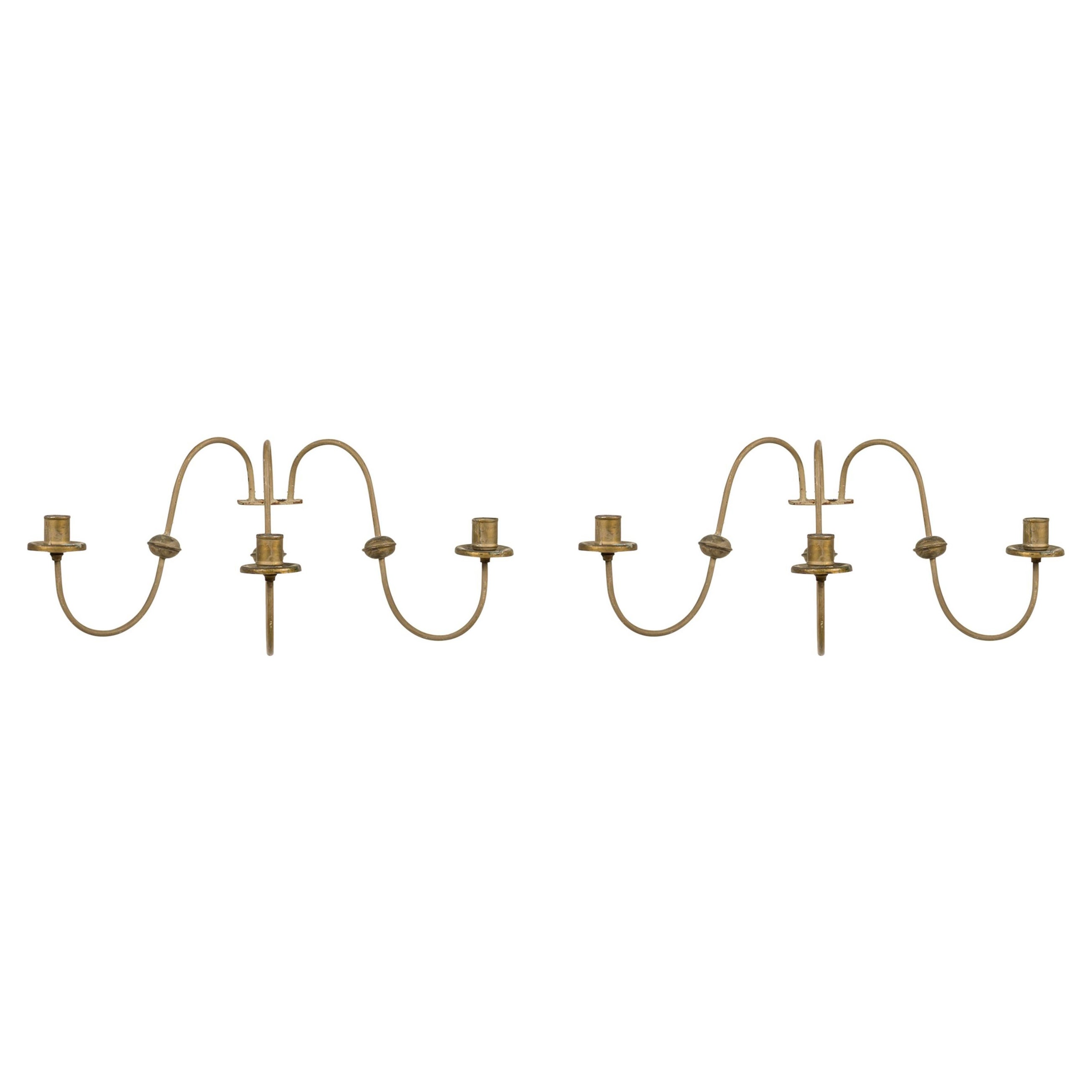 Paire de lampes murales italiennes en fer et en vermeil 18ème C 5800.00 en vente