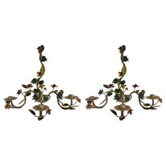 Pair Italian Iron Tole Candle Sconces