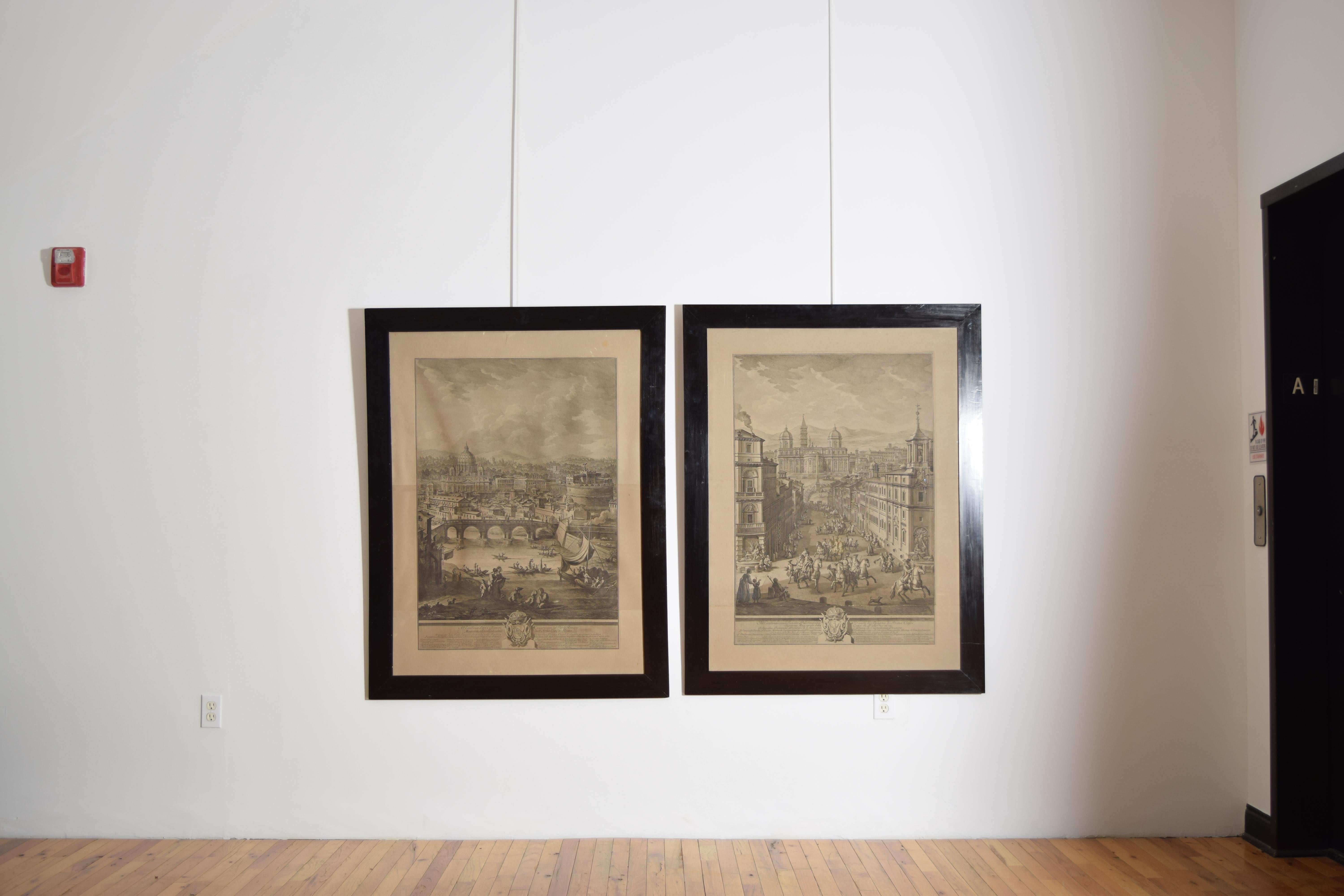 Néoclassique Paire de grandes gravures architecturales italiennes encadrées, vues de Rome, début du 19e siècle en vente