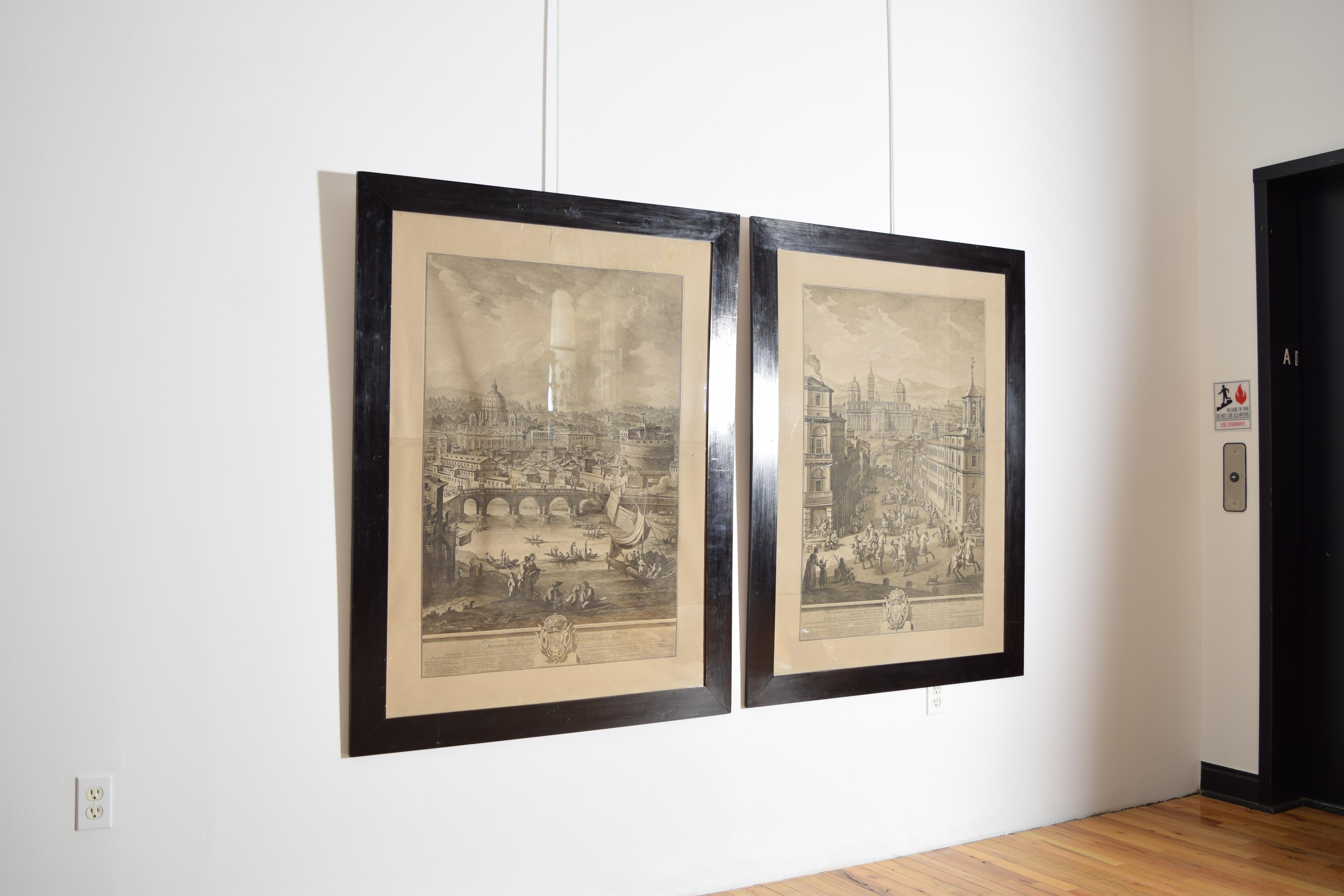 XIXe siècle Paire de grandes gravures architecturales italiennes encadrées, vues de Rome, début du 19e siècle en vente