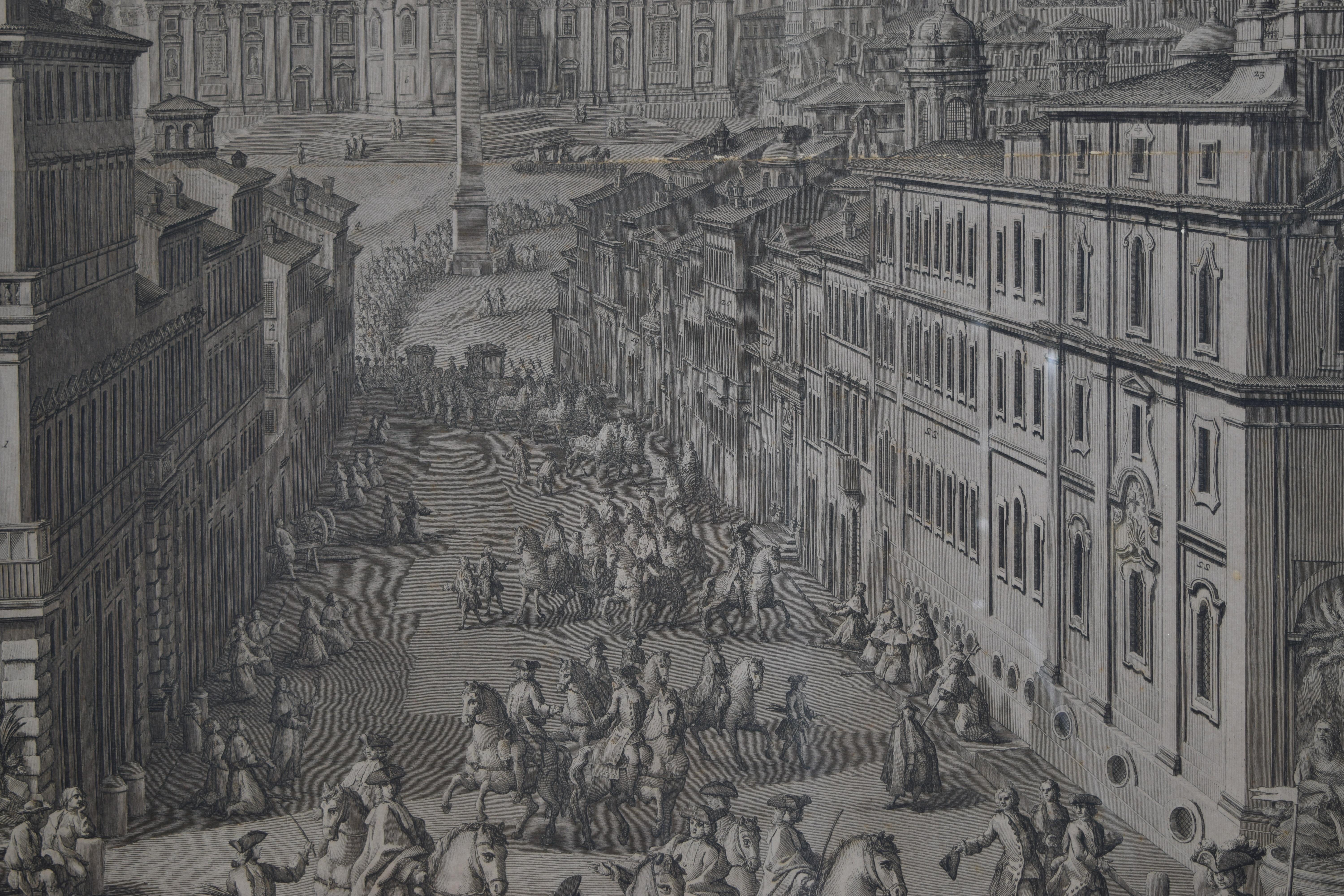 Paire de grandes gravures architecturales italiennes encadrées, vues de Rome, début du 19e siècle en vente 1