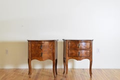 Pair Italian Late Rococo Walnut & Veneer Serpentine Front Commodini, ca. 1780