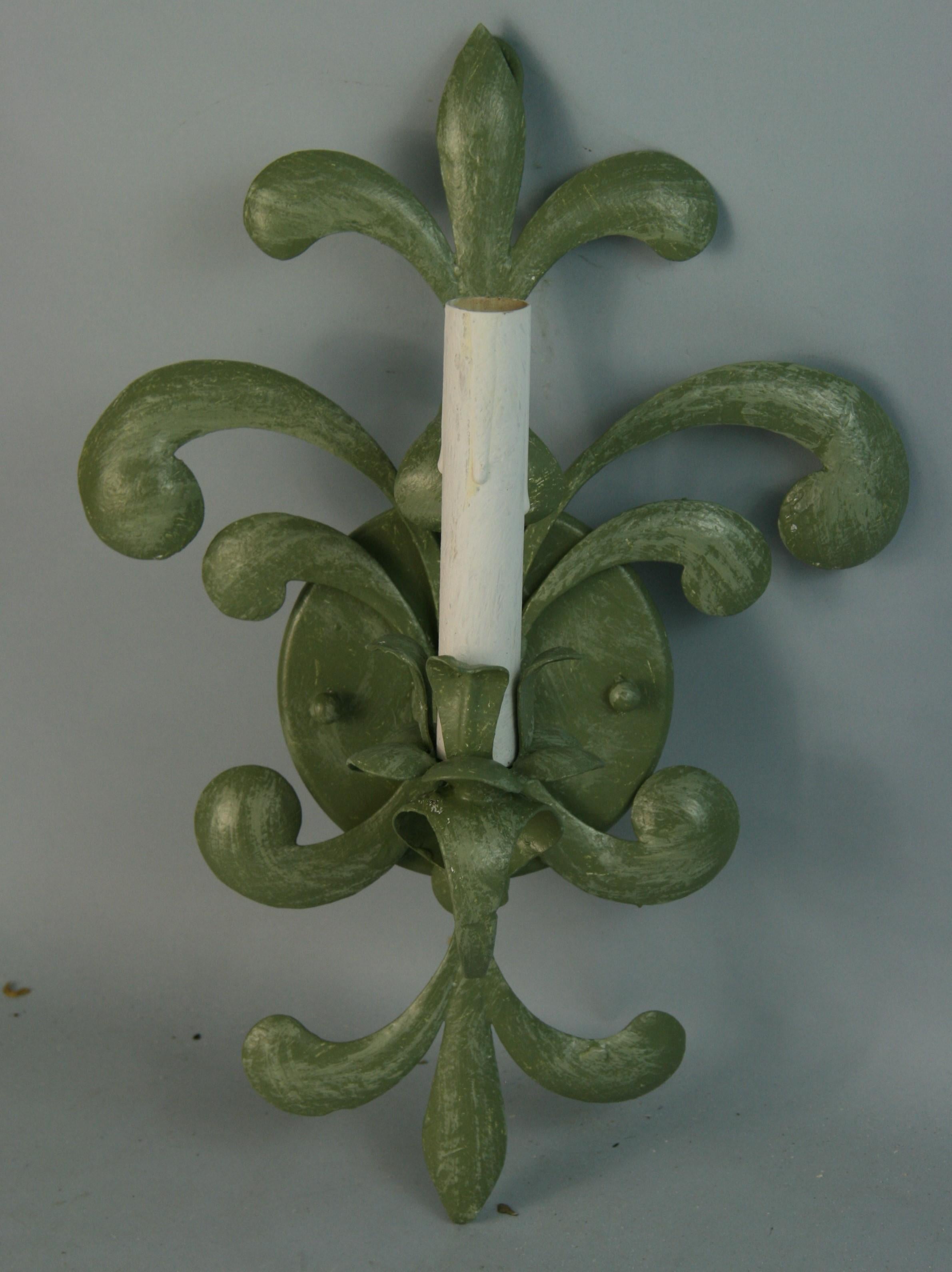 1518 Pair italian single light scones newly painted sage green
