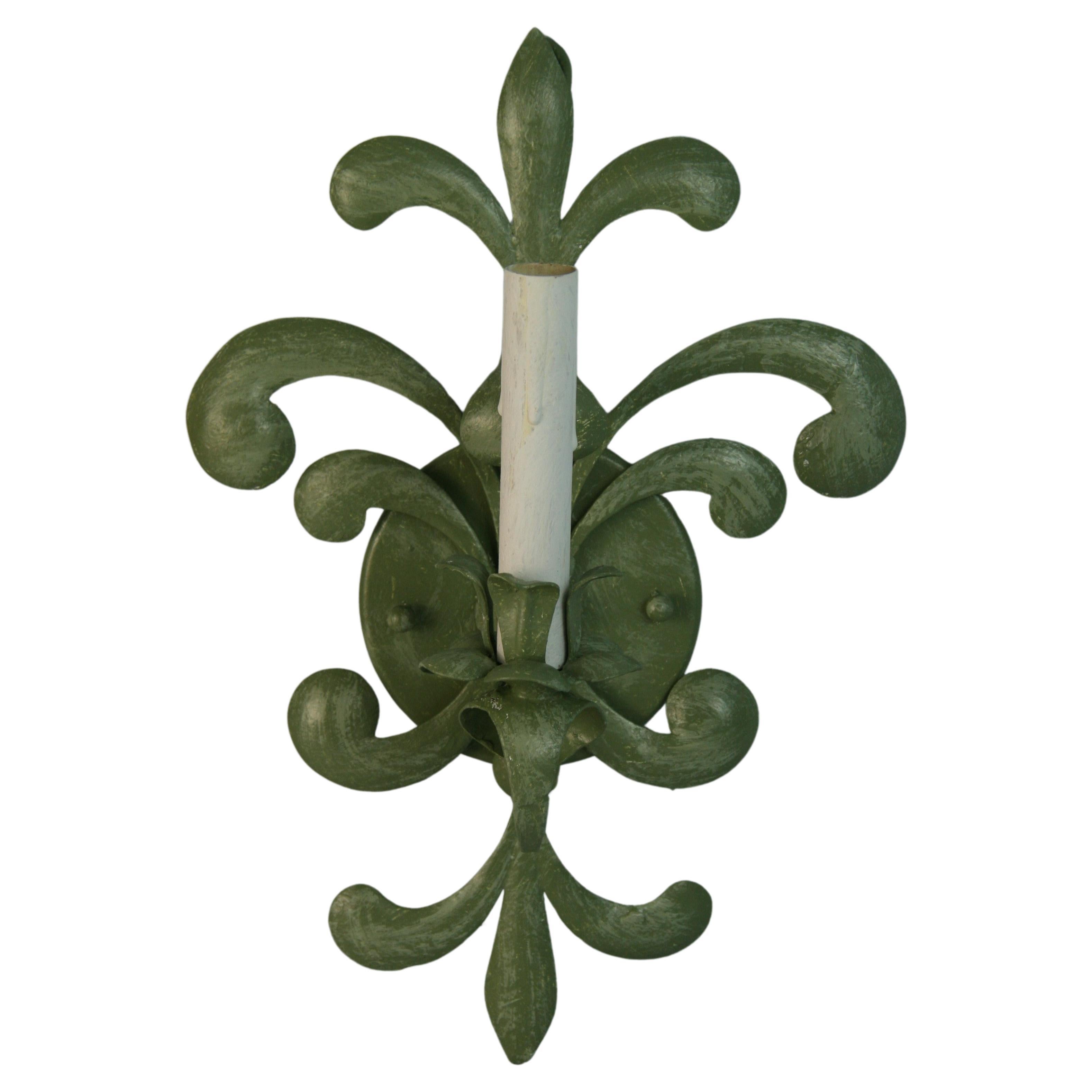 Paar Italian Leaf Sage Green Single Light Sconces
