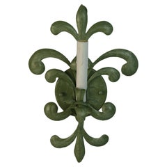 Pair Italian Leaf Sage Green Single Light Sconces