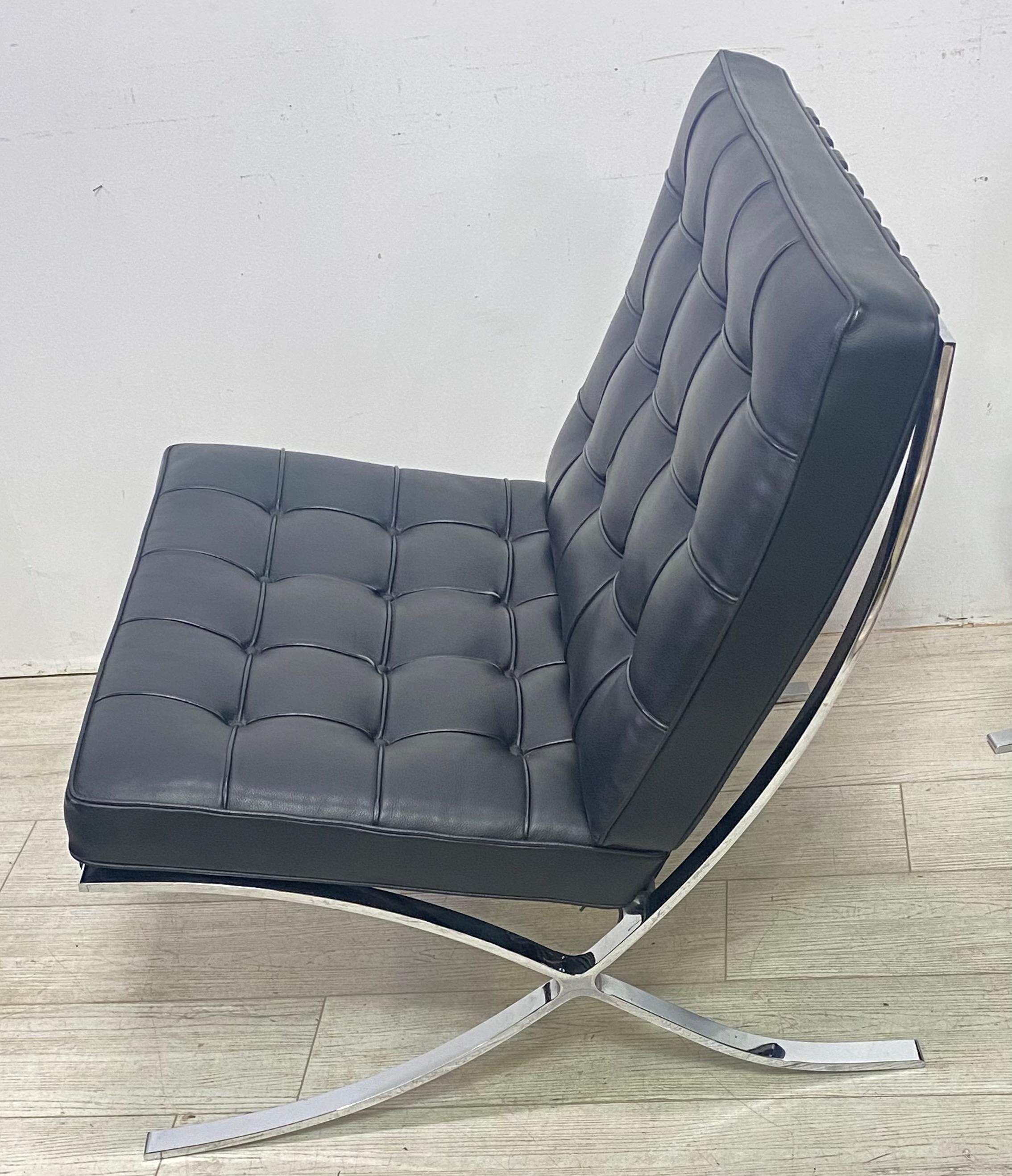 Pair Italian Leather and Polished Steel Barcelona Lounge Chairs, 4 Available In Good Condition For Sale In San Francisco, CA