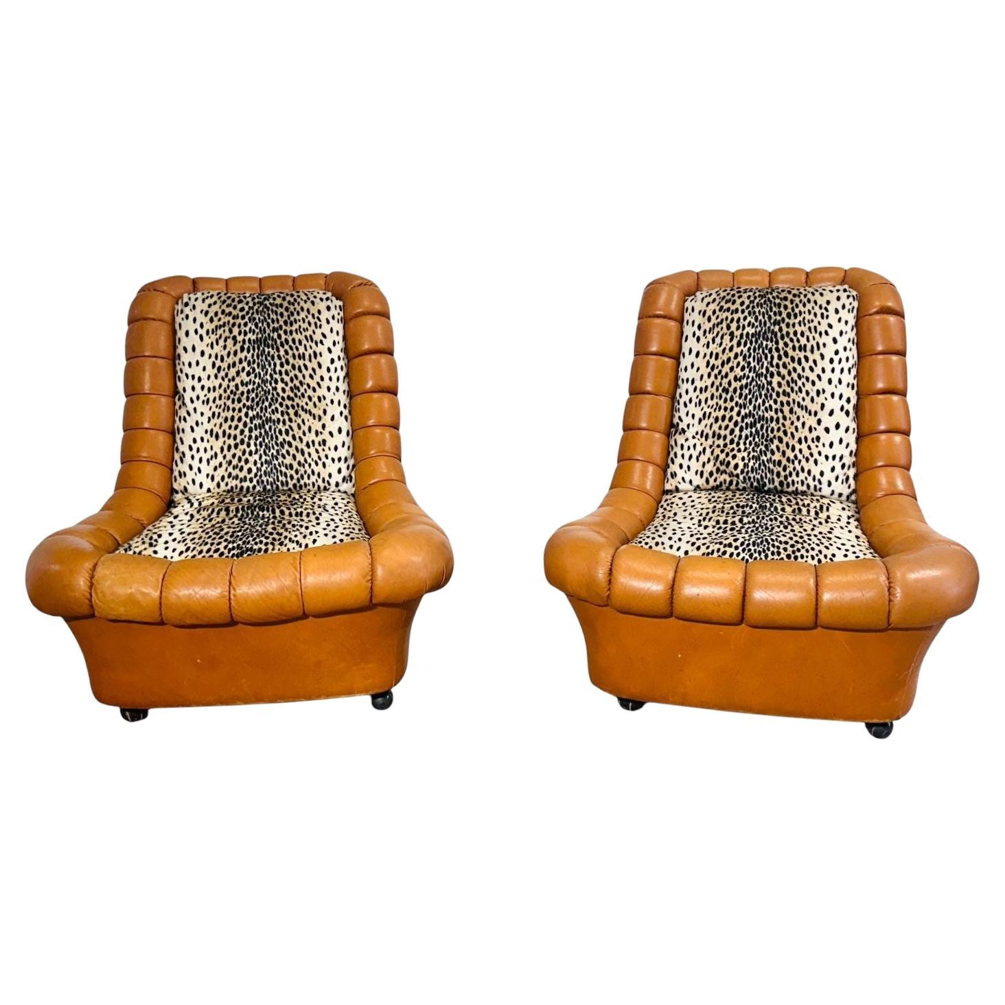 Pair Italian Leather Lounge Chairs, 1970