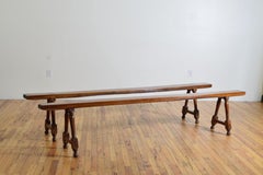Pair Italian Louis XIII Style Fruitwood Trestle-Form Benches, mid 19th century