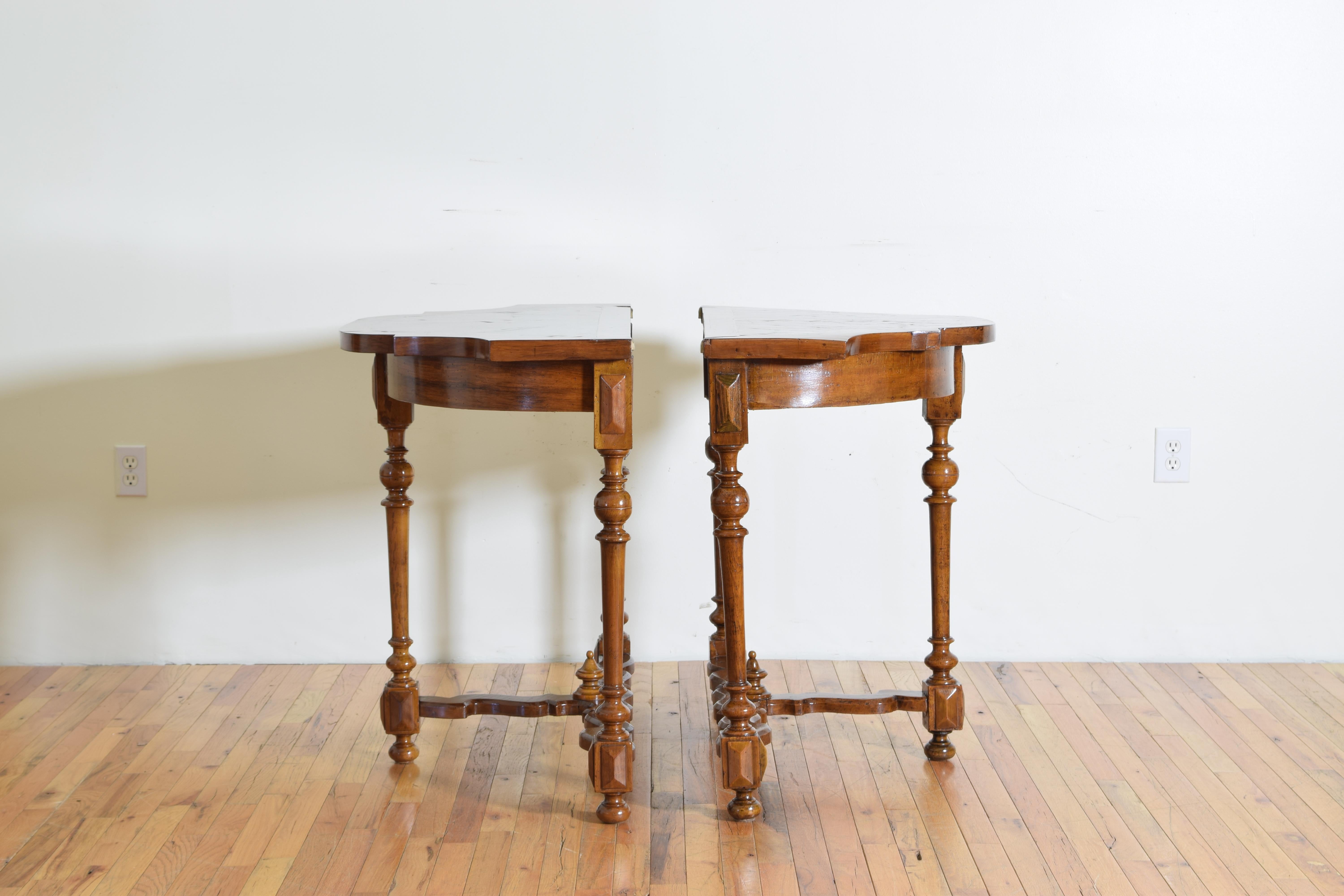 Early 18th Century Pair Italian Louis XIV Period Olivewood & Walnut Console Tables, Early 18th Cen