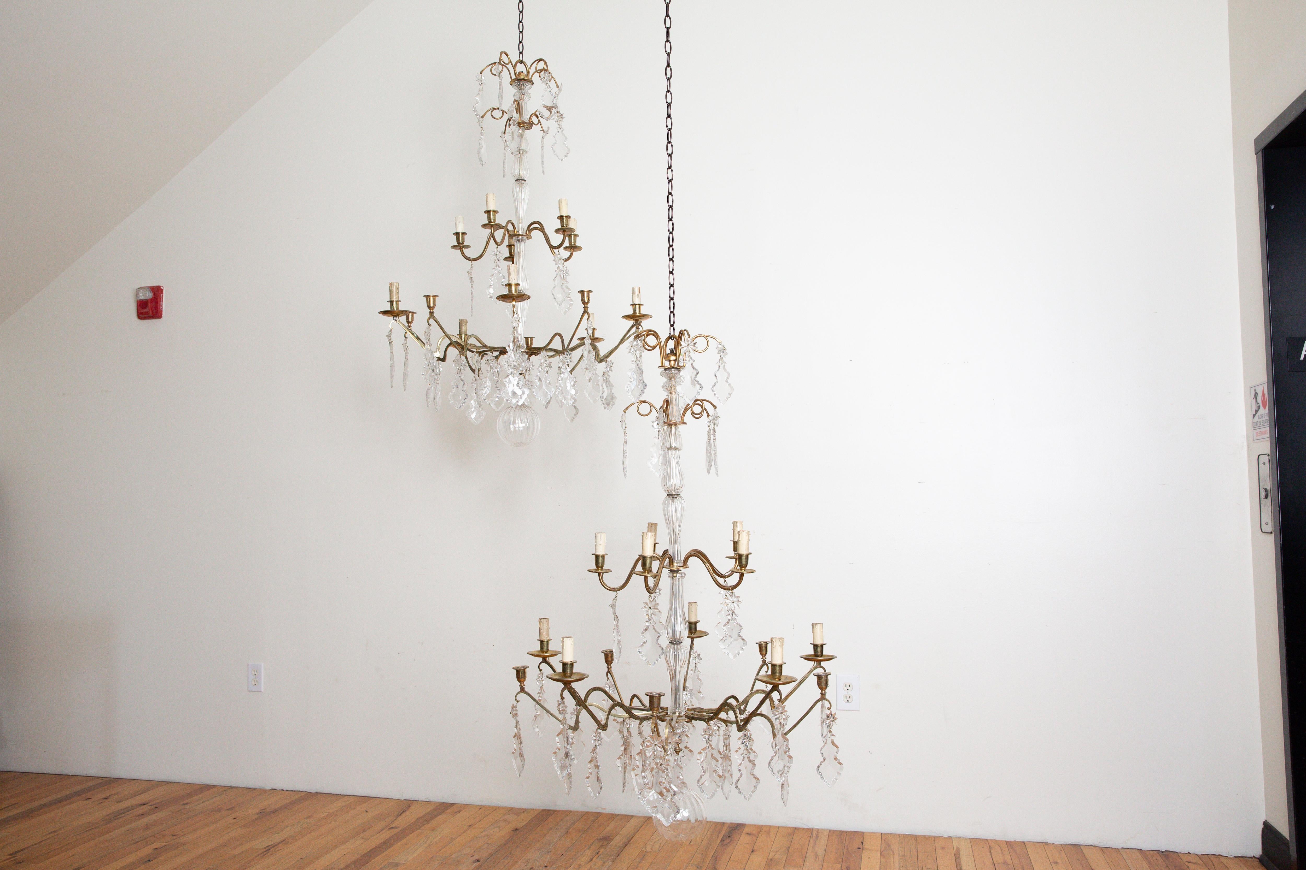 19th Century Pair Italian Louis XV Style Gilt Bronze & Glass Chandeliers, mid 19th century For Sale