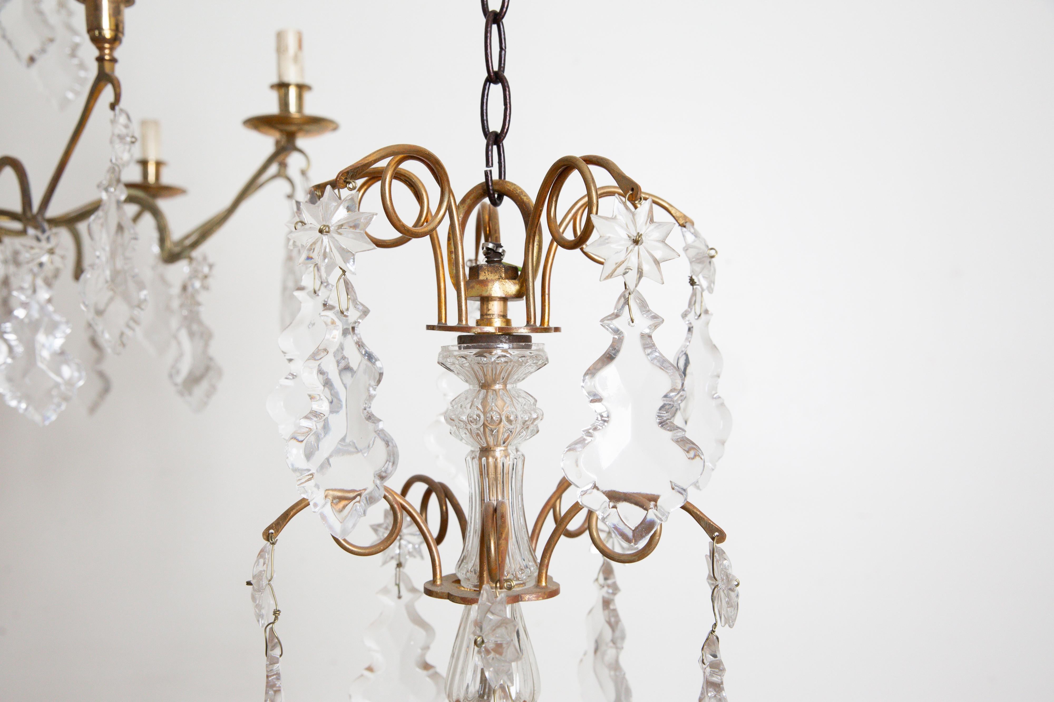 Pair Italian Louis XV Style Gilt Bronze & Glass Chandeliers, mid 19th century For Sale 1