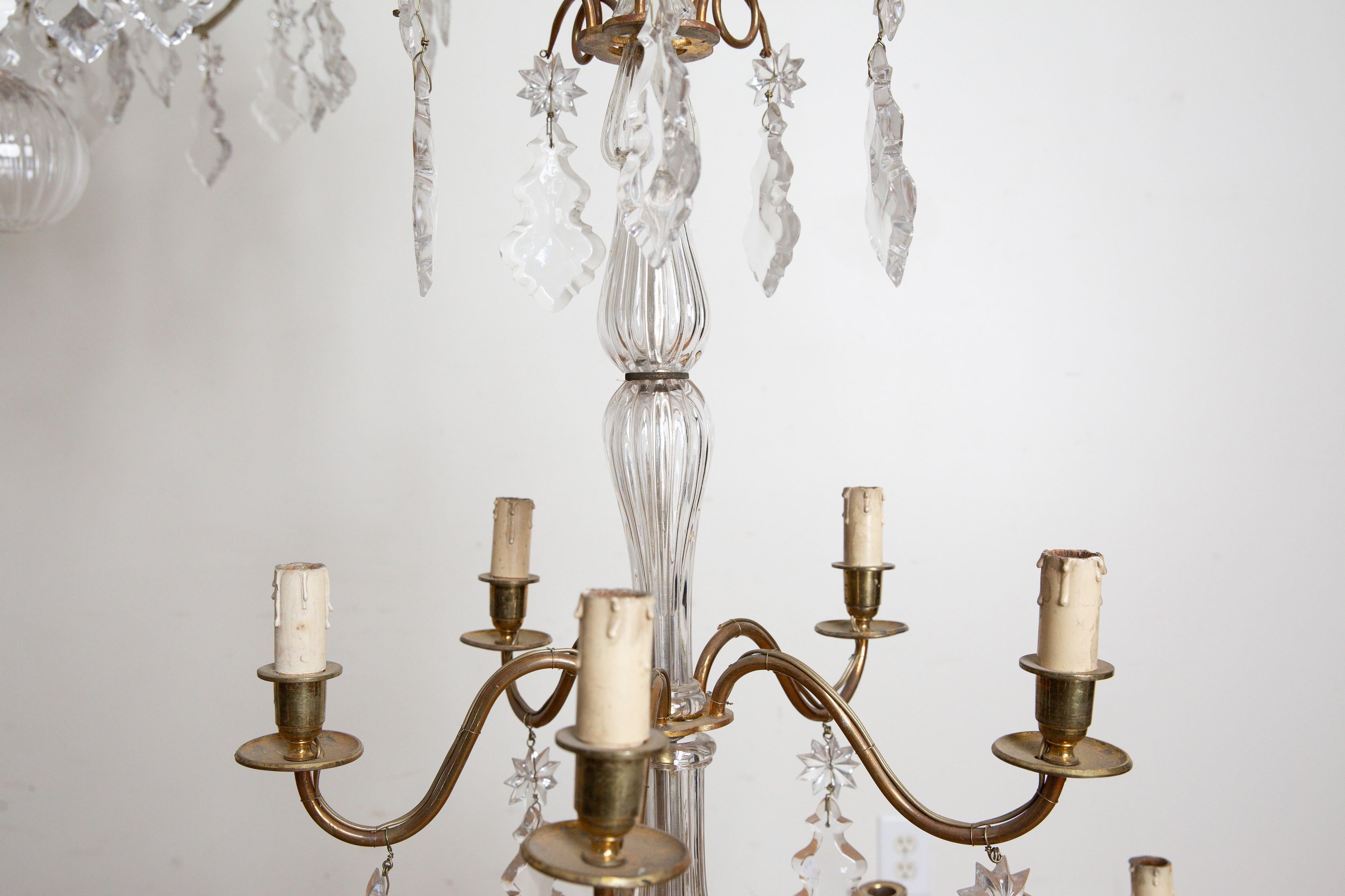Pair Italian Louis XV Style Gilt Bronze & Glass Chandeliers, mid 19th century For Sale 2