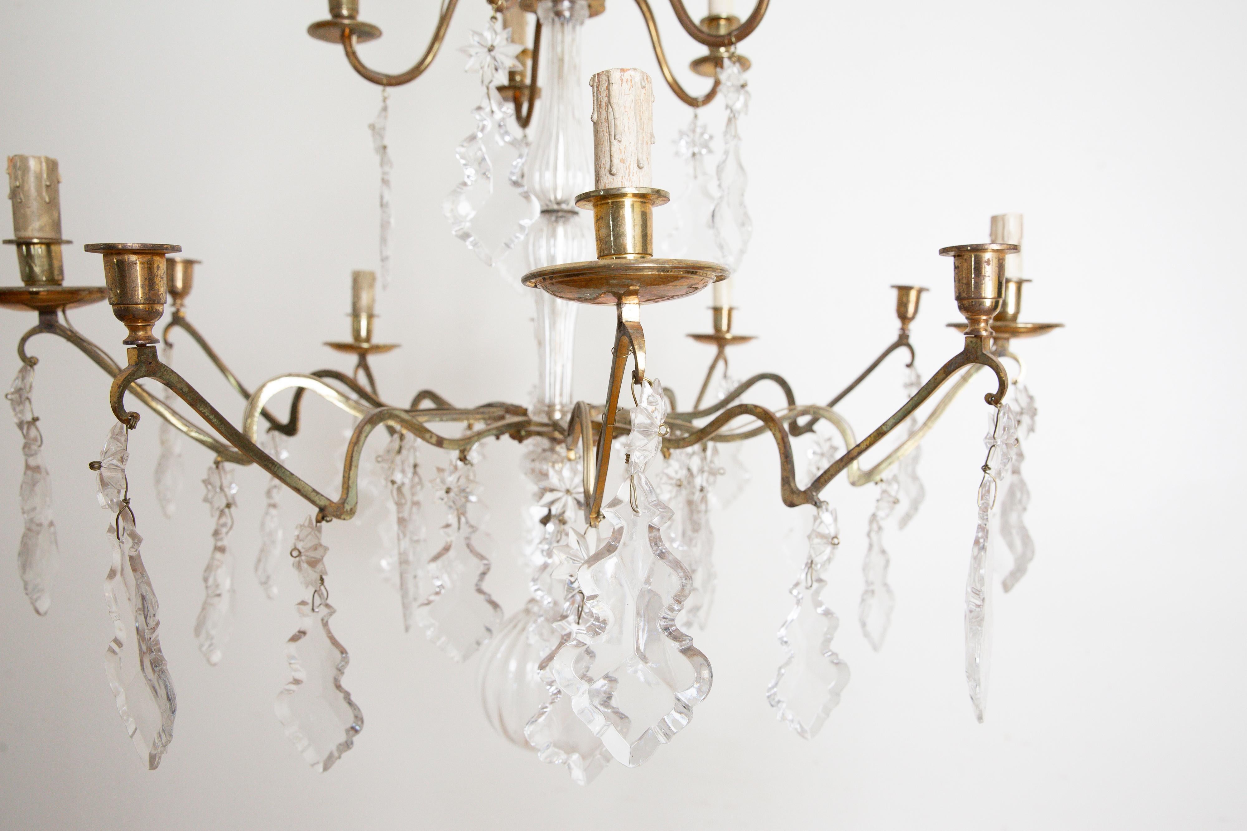 Pair Italian Louis XV Style Gilt Bronze & Glass Chandeliers, mid 19th century For Sale 3