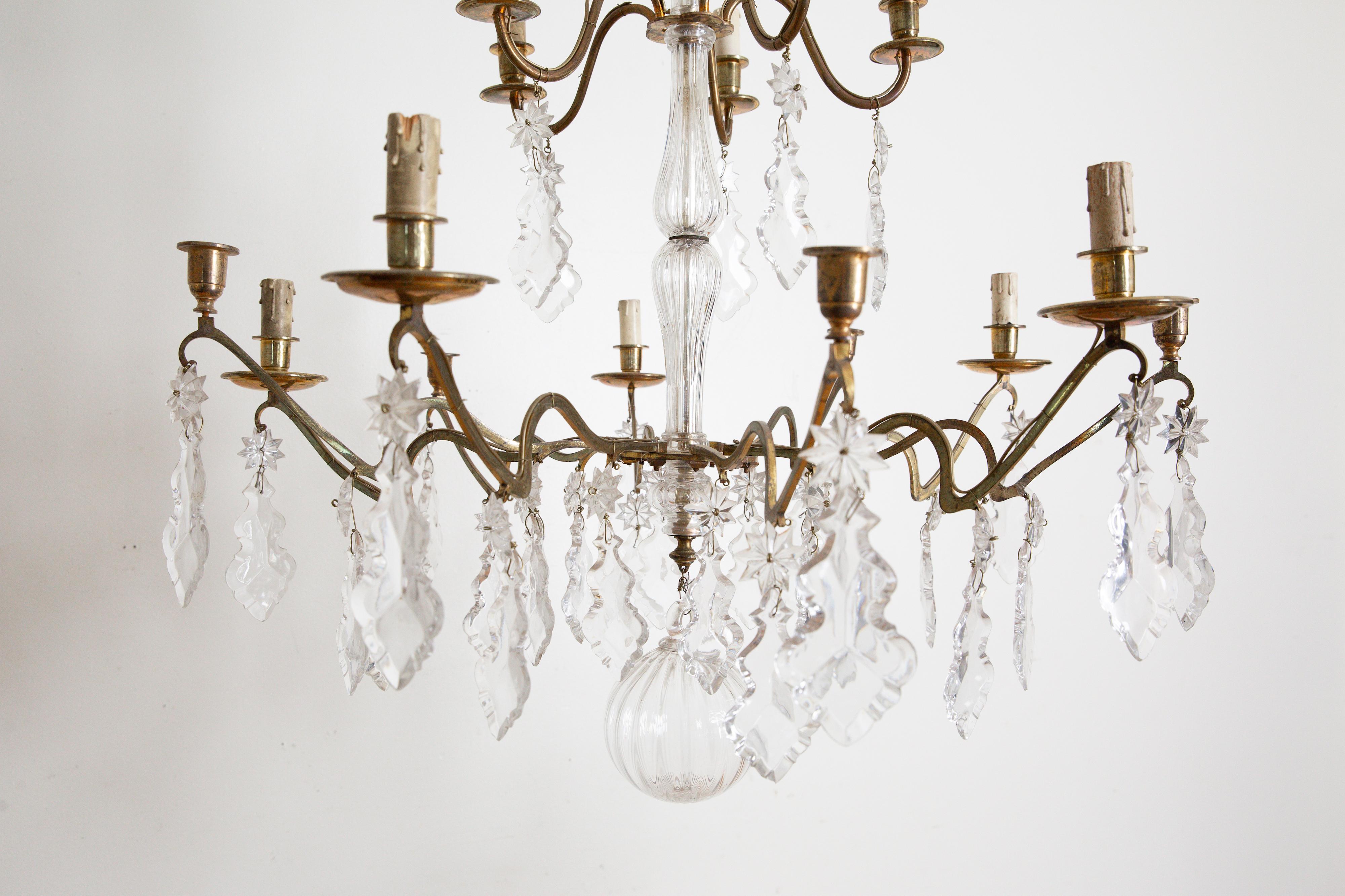 Pair Italian Louis XV Style Gilt Bronze & Glass Chandeliers, mid 19th century For Sale 4