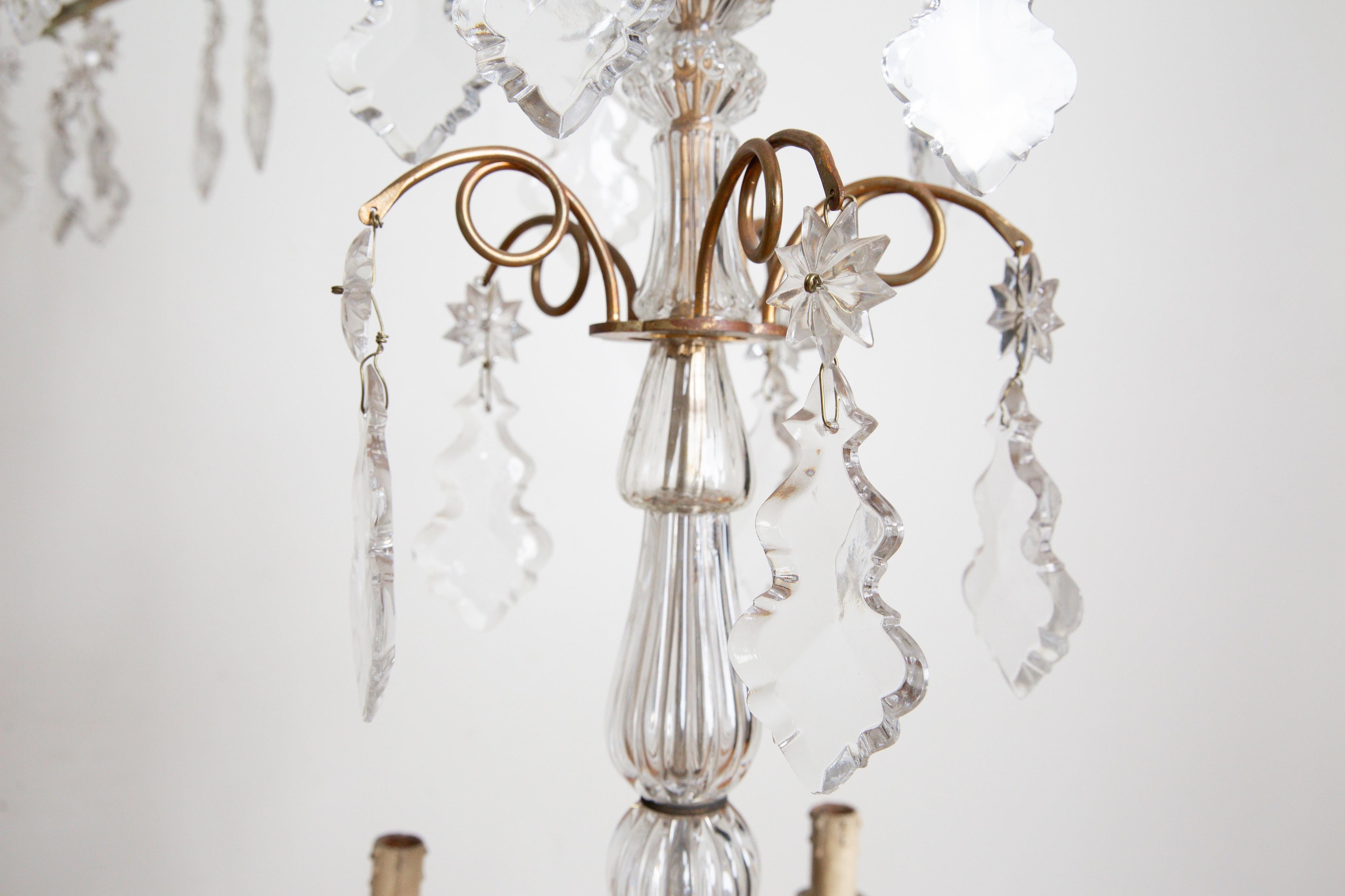 Pair Italian Louis XV Style Gilt Bronze & Glass Chandeliers, mid 19th century For Sale 5