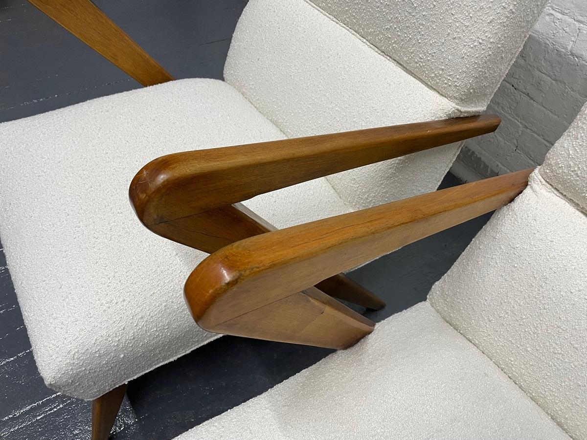 Pair Italian Lounge Chairs Style of Gio Ponti in Boucle  For Sale 2