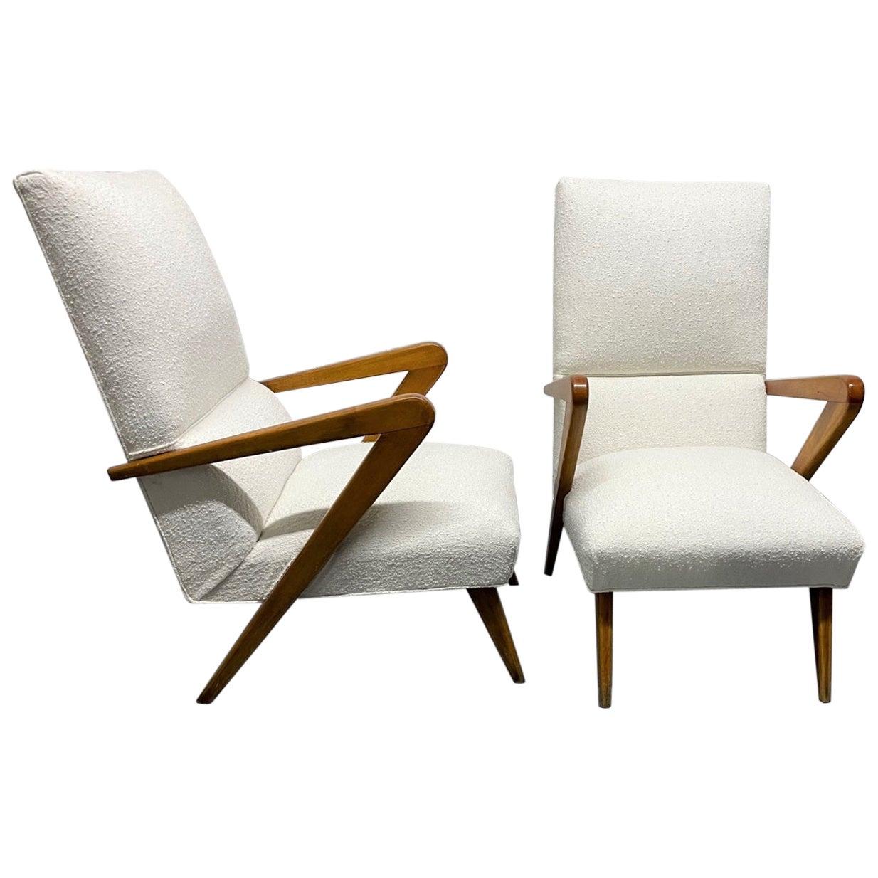 Paire de chaises longues italiennes style Gio Ponti en bouclette