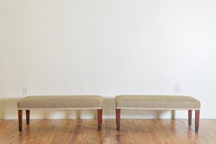 Pair Italian, Lucca, Neoclassic Painted Wood & Upholstered Benches, 2nd Q 19th C