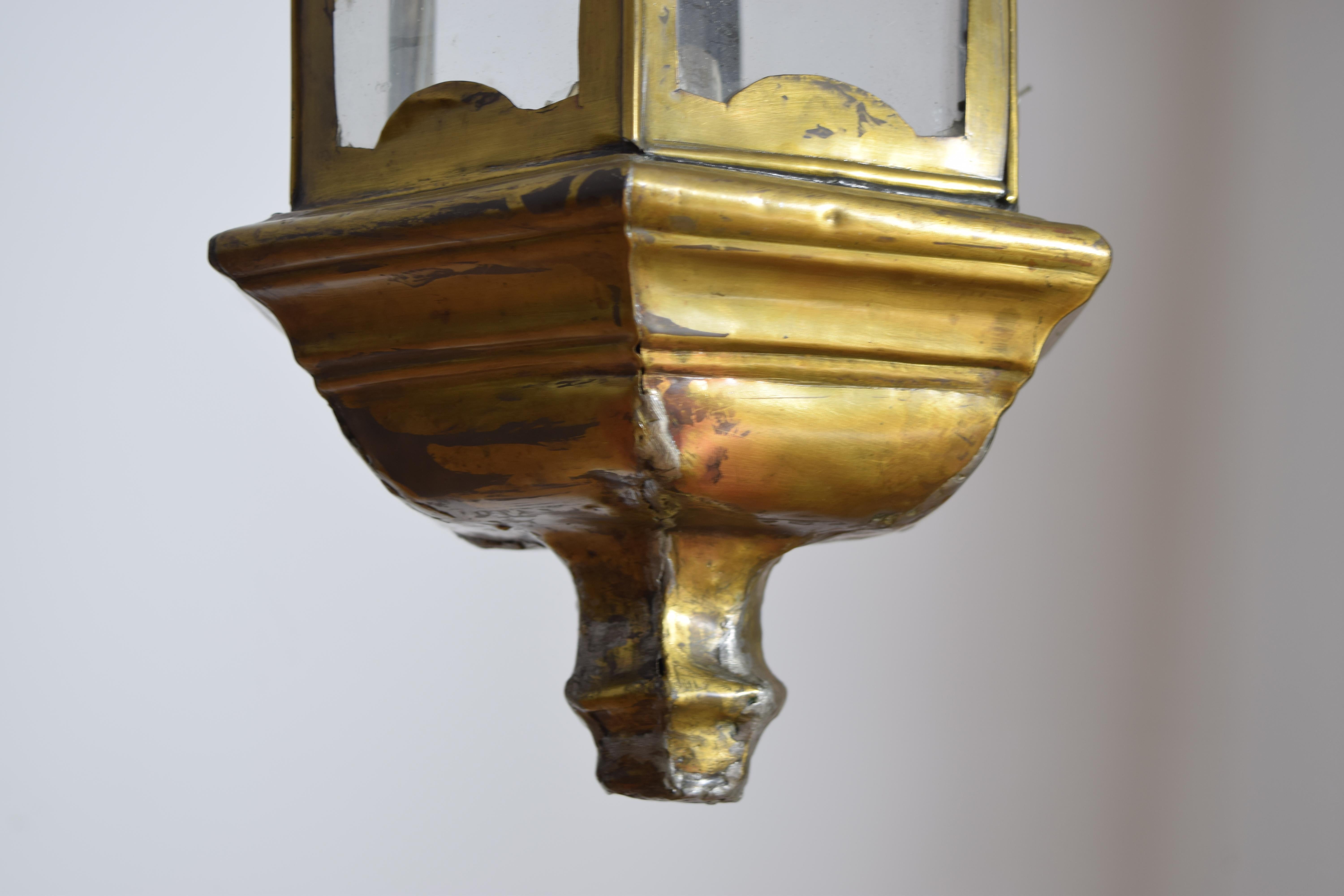 Pair Italian LXIV Period Hexagonal Brass Lanterns, 1st half 18th century For Sale 3