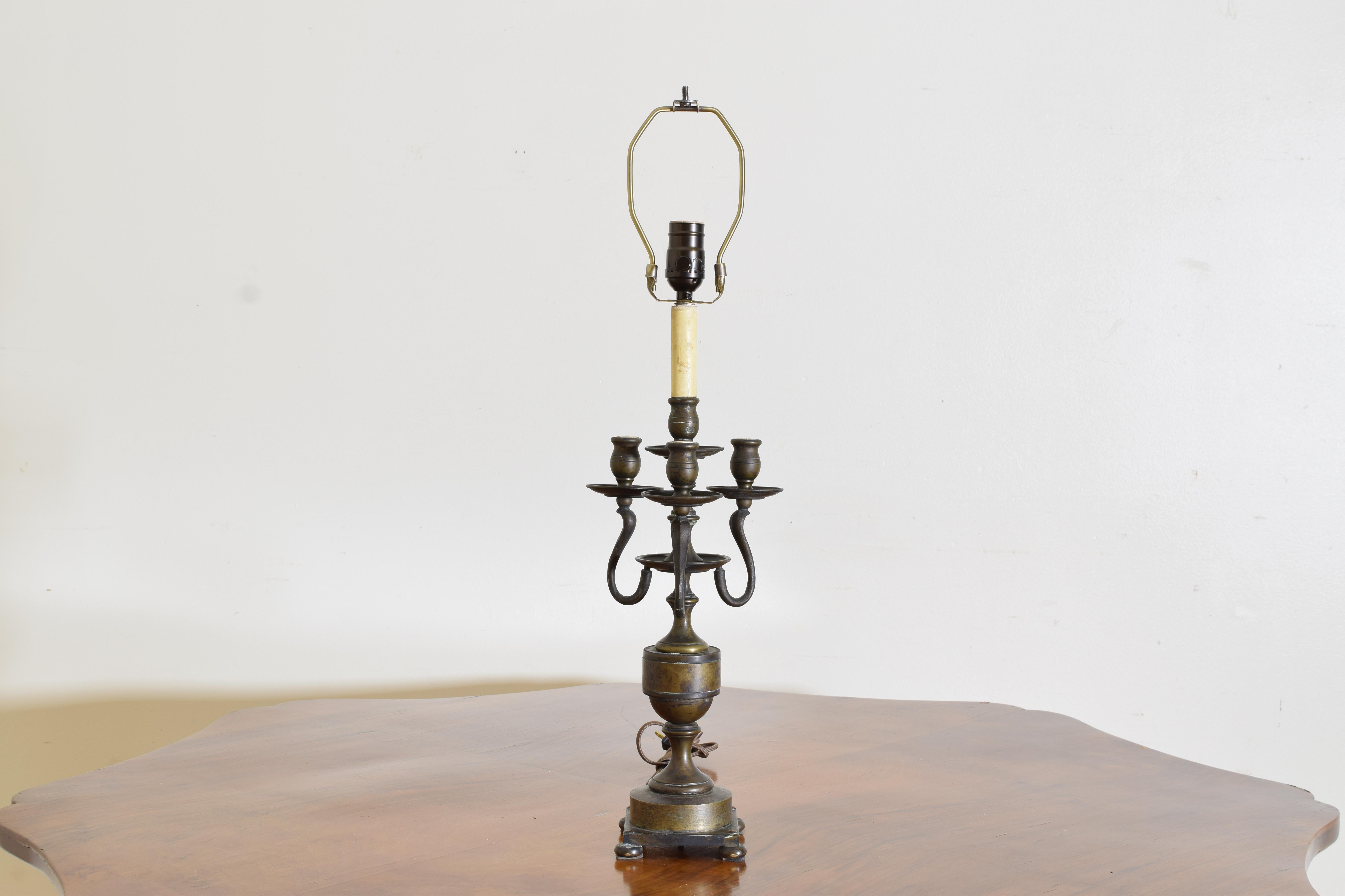 Late 19th Century Pair Italian LXIV Style Bronze Candelabrum as Table Lamps, 19th century