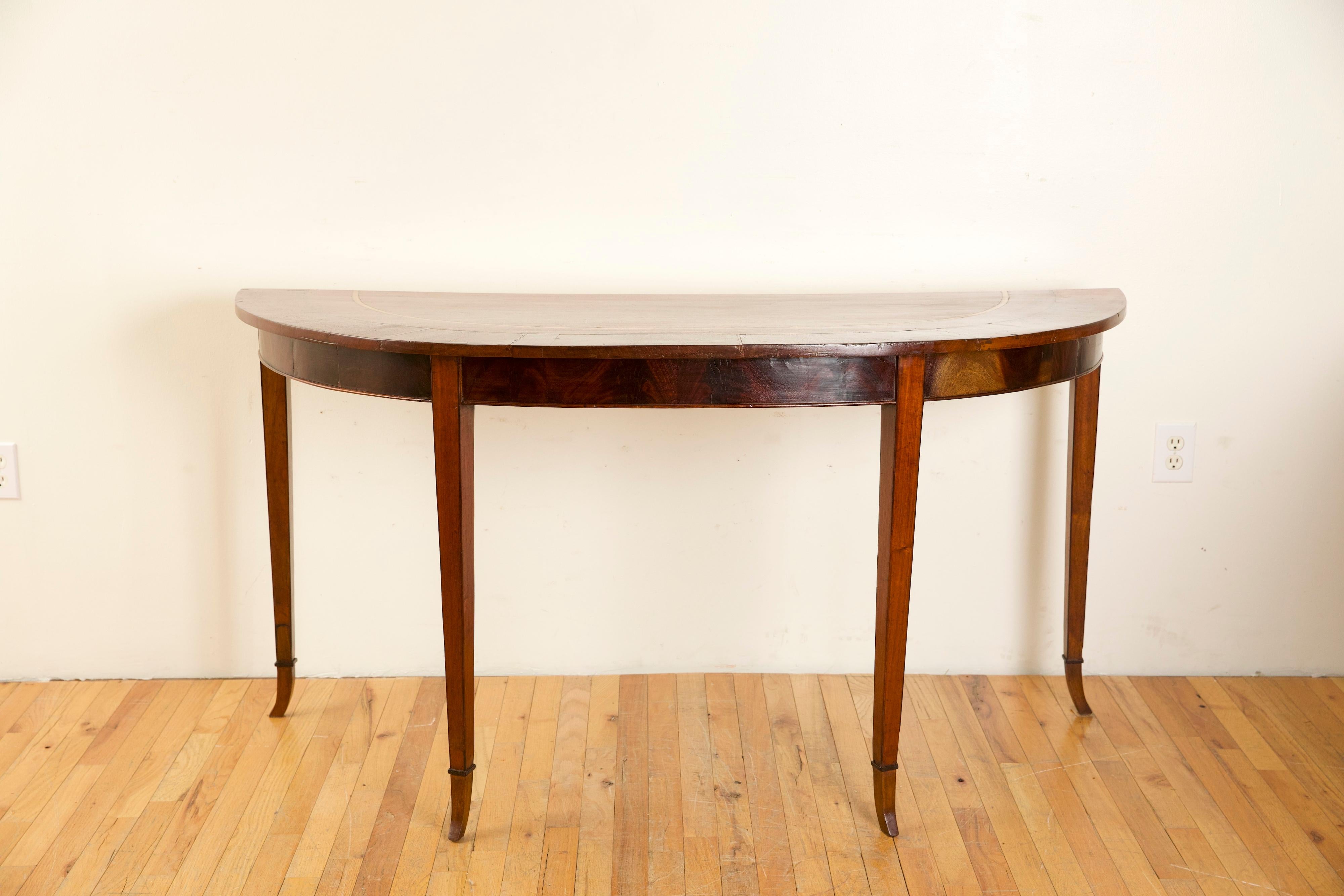Pair Italian Mahogany & Cherrywood Inlaid Console Tables, 2nd quarter 19th cen. In Good Condition In Atlanta, GA